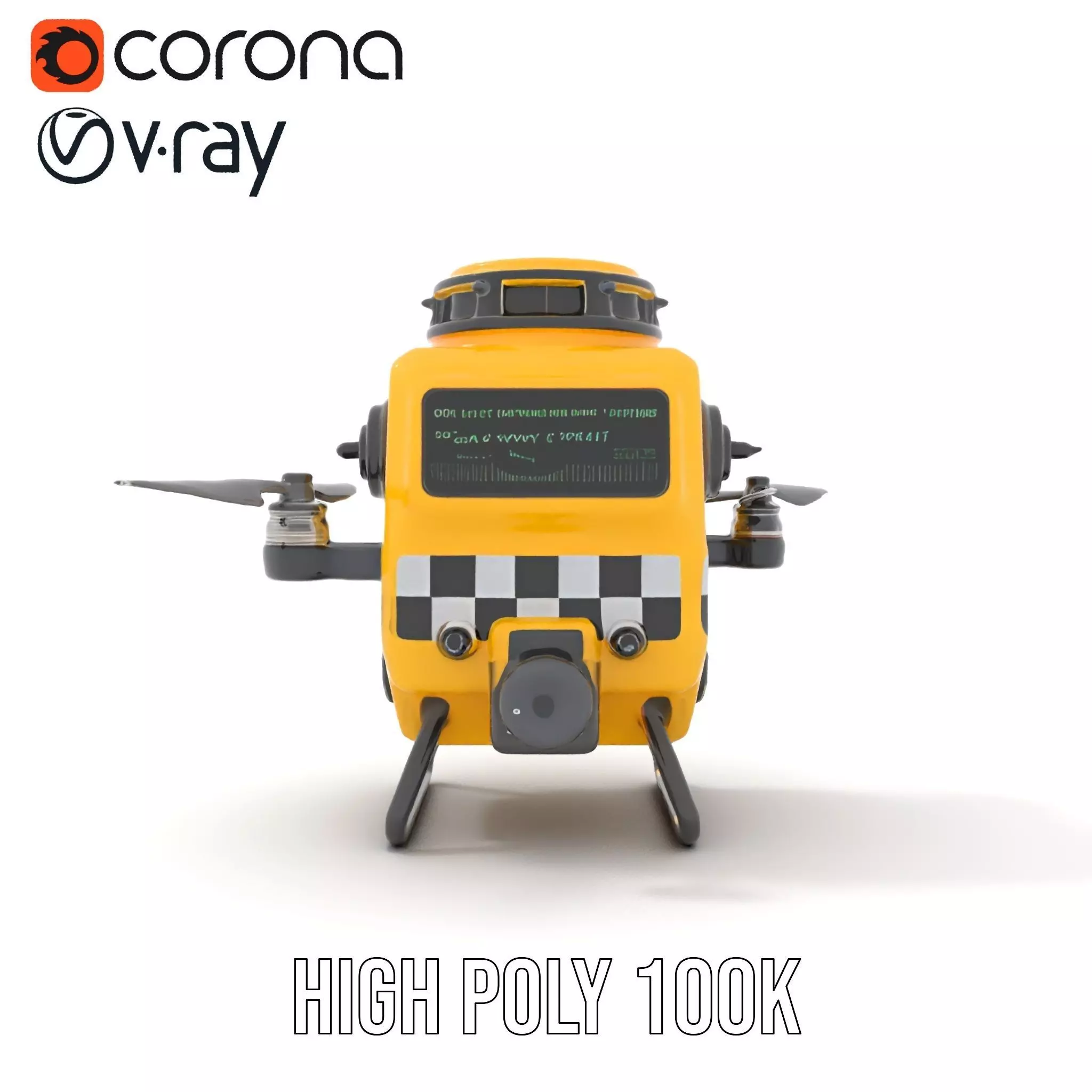 Yellow Surveillance Drone model pack Low-poly 3D model_23