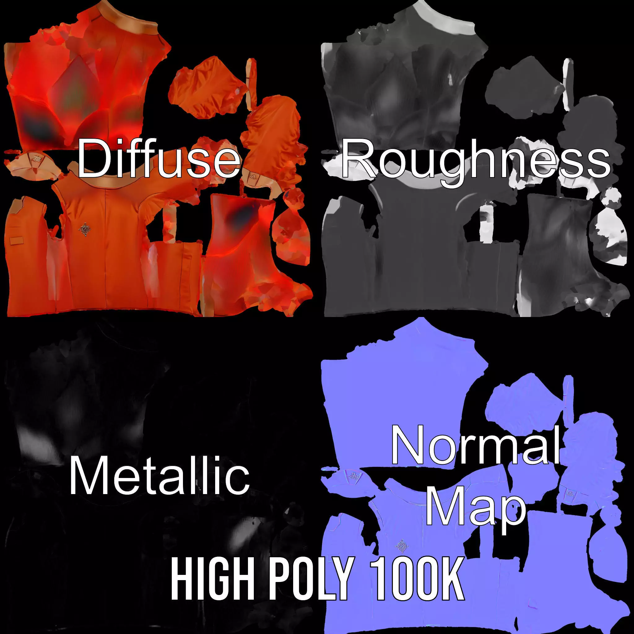 Elegant Orange Robe model pack Low-poly 3D model_3