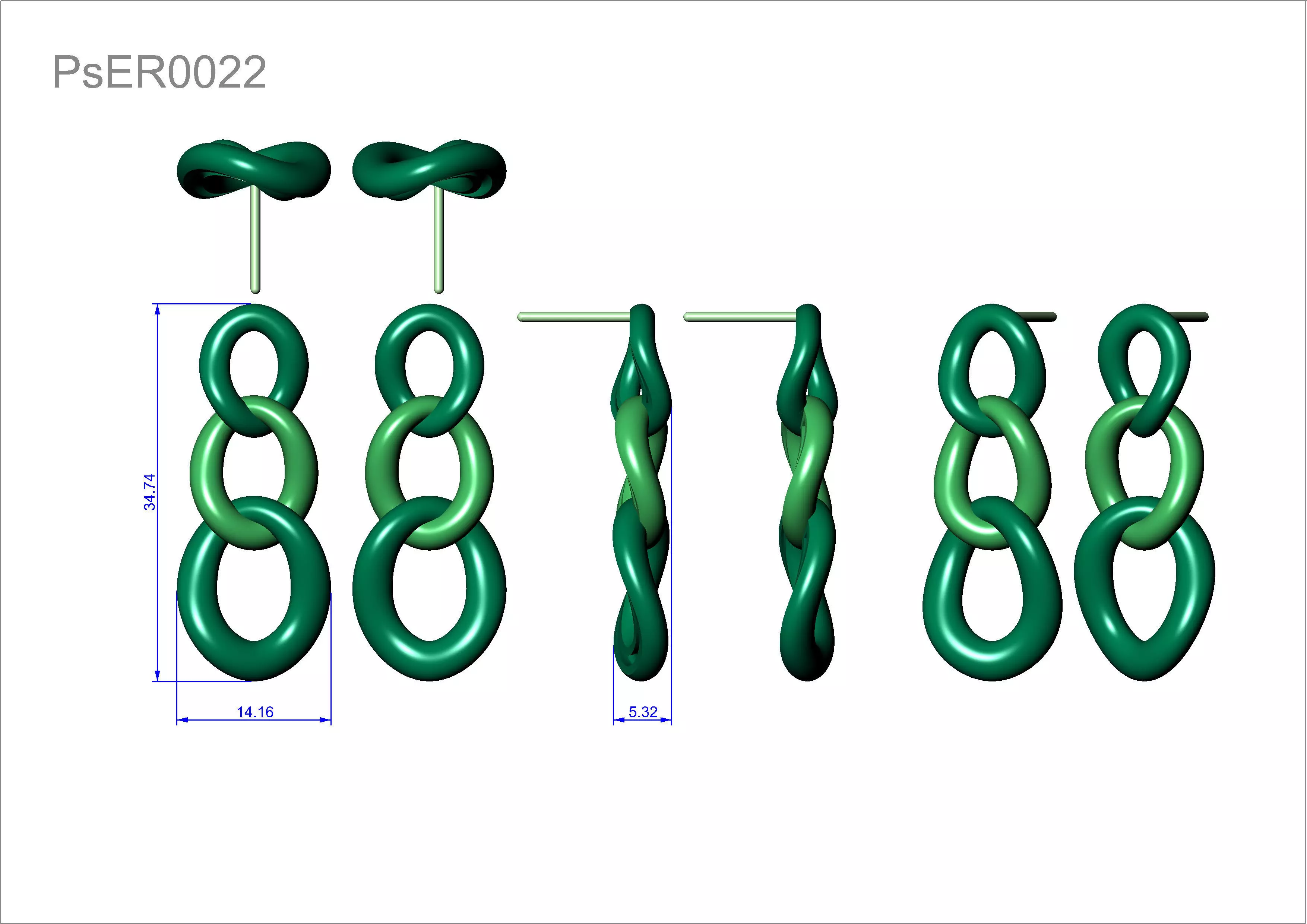 Chain earring stl obj 3D print model ER022 3D print model 3D print model_1