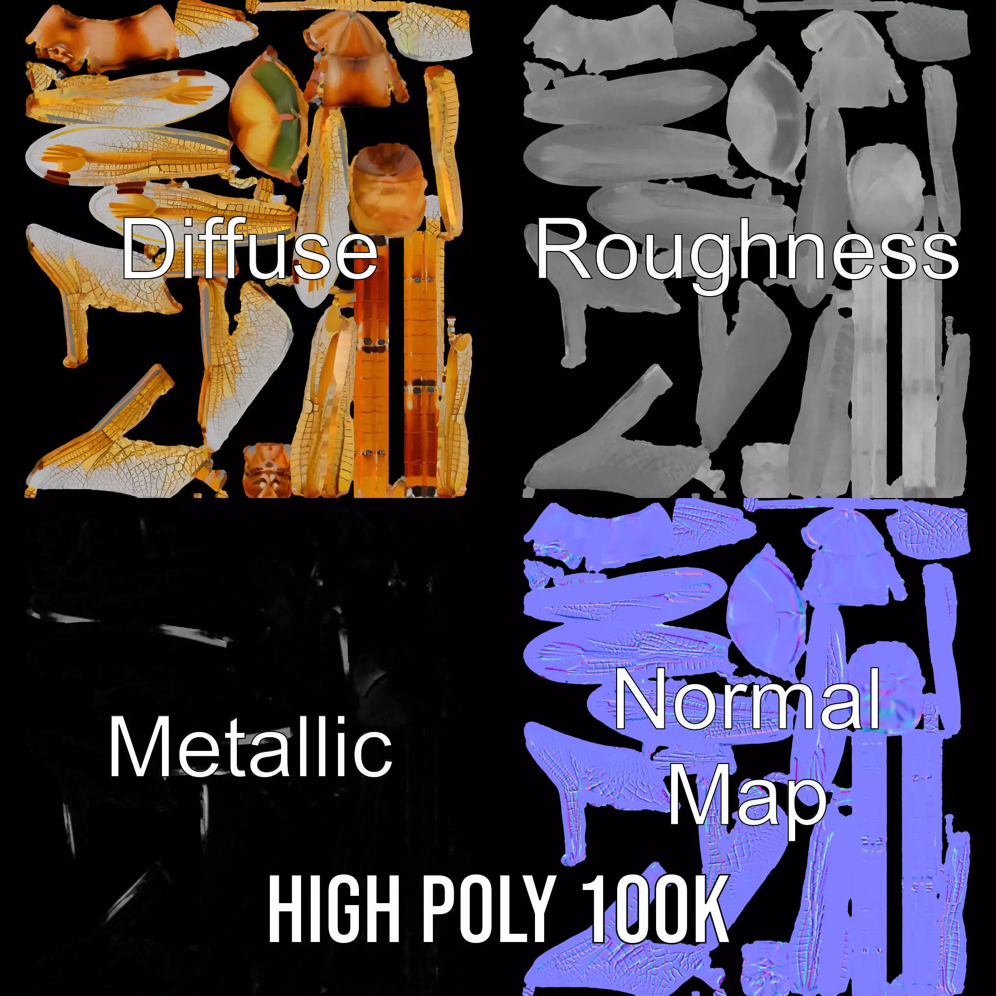 Golden Dragonfly model pack Low-poly 3D model_3