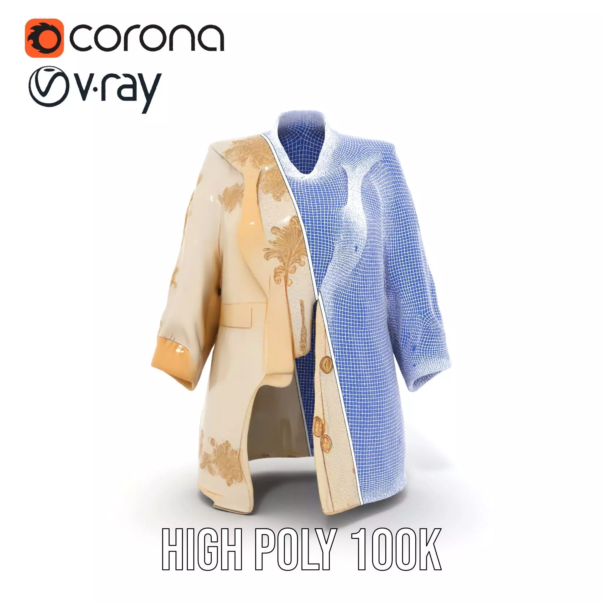 Elegant Embroidered Jacket model pack Low-poly 3D model_31