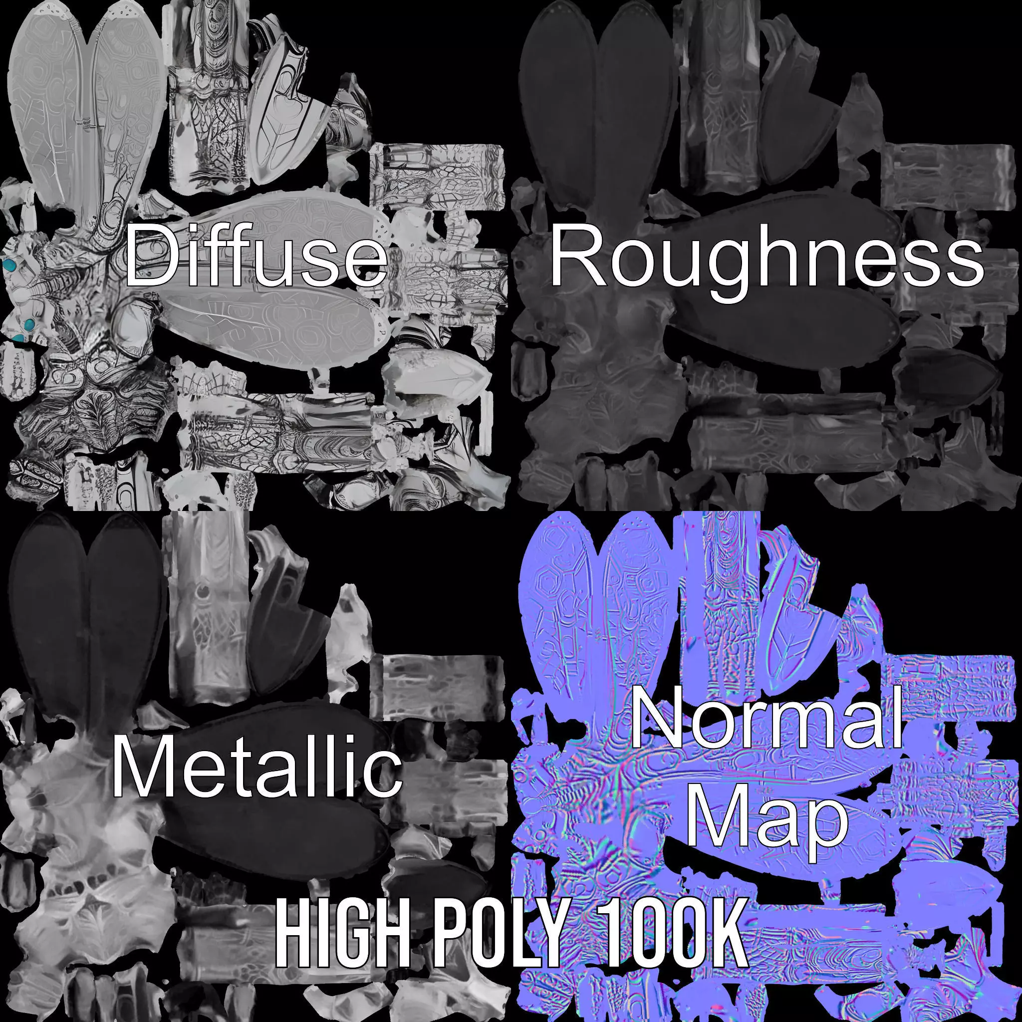 Metallic Insectoid Creature model pack Low-poly 3D model_3