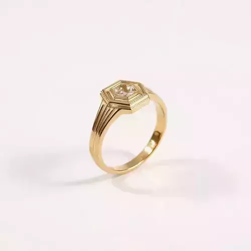 Hexa Lux Minimal Gold Ring with Diamond Cut 3D print model