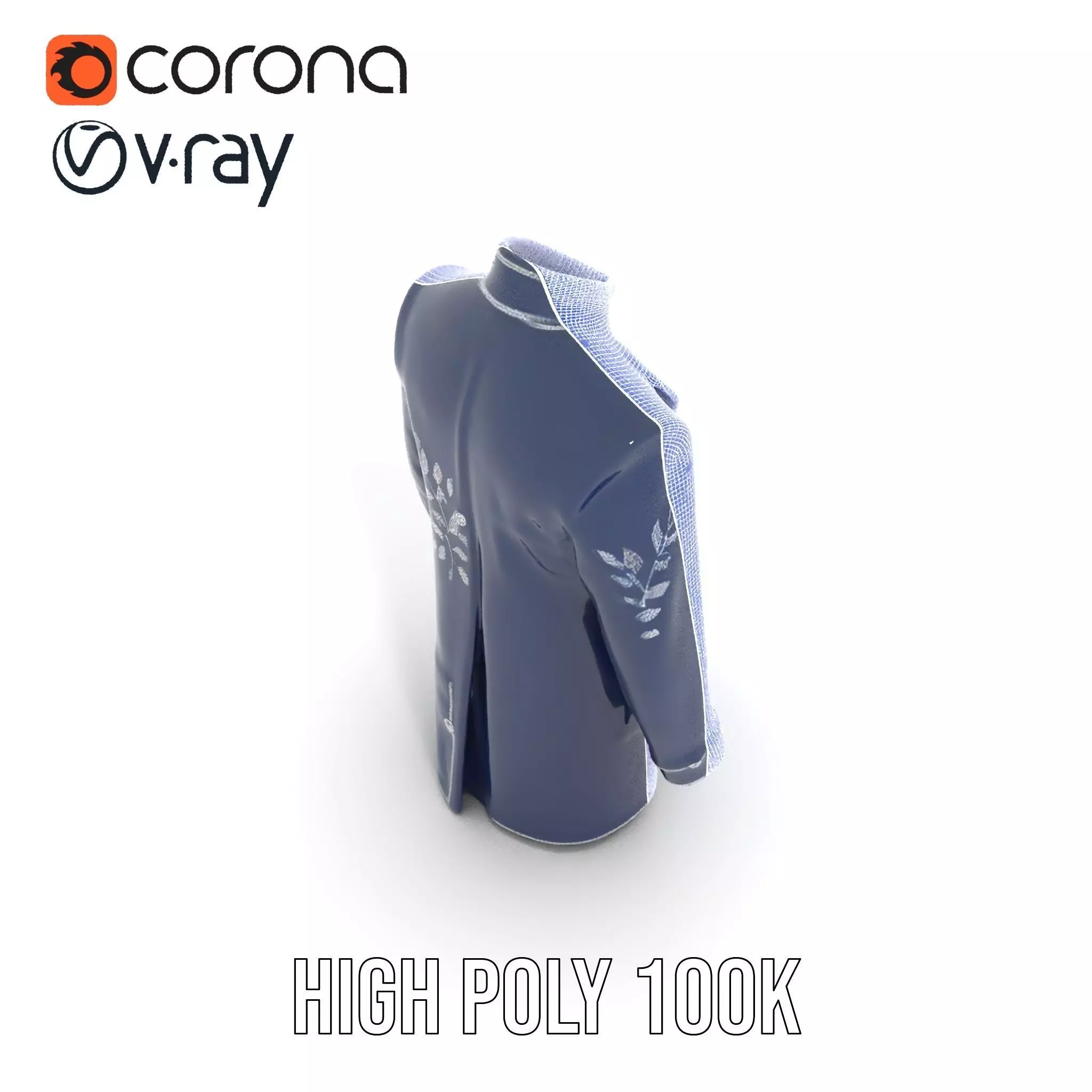 Navy Embroidered Coat model pack Low-poly 3D model_33