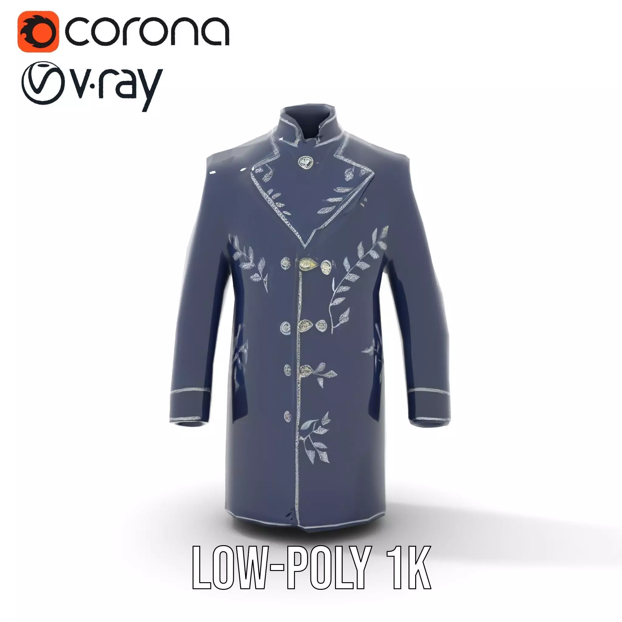 Navy Embroidered Coat model pack Low-poly 3D model_28