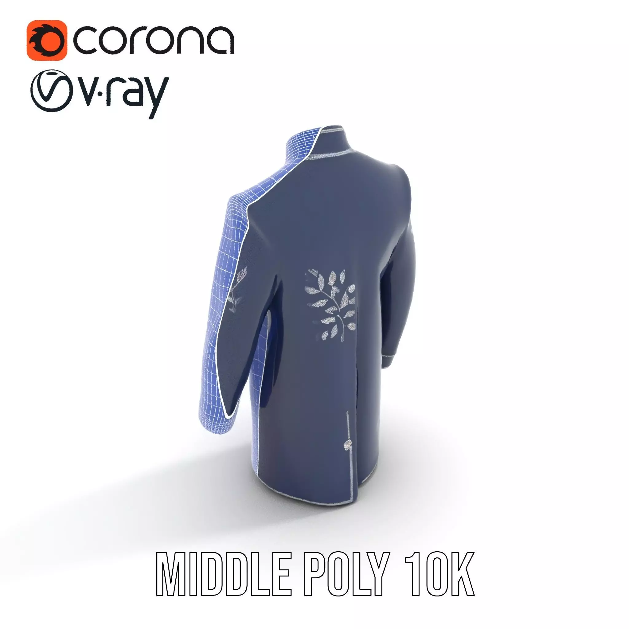 Navy Embroidered Coat model pack Low-poly 3D model_21