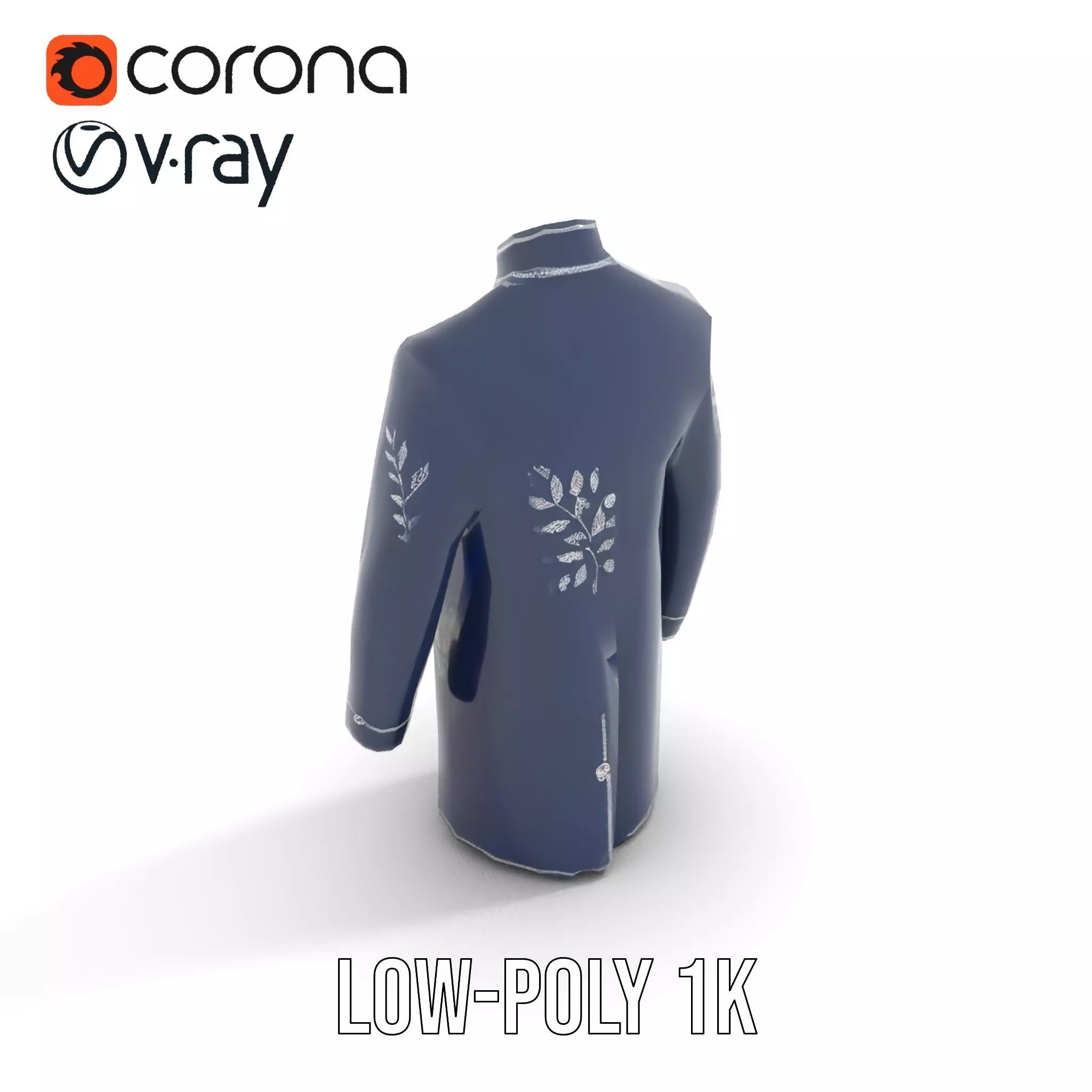 Navy Embroidered Coat model pack Low-poly 3D model_25