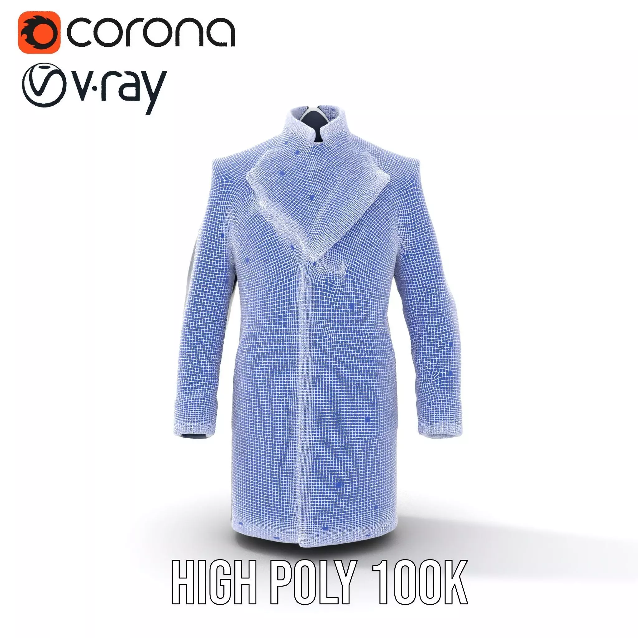 Navy Embroidered Coat model pack Low-poly 3D model_29