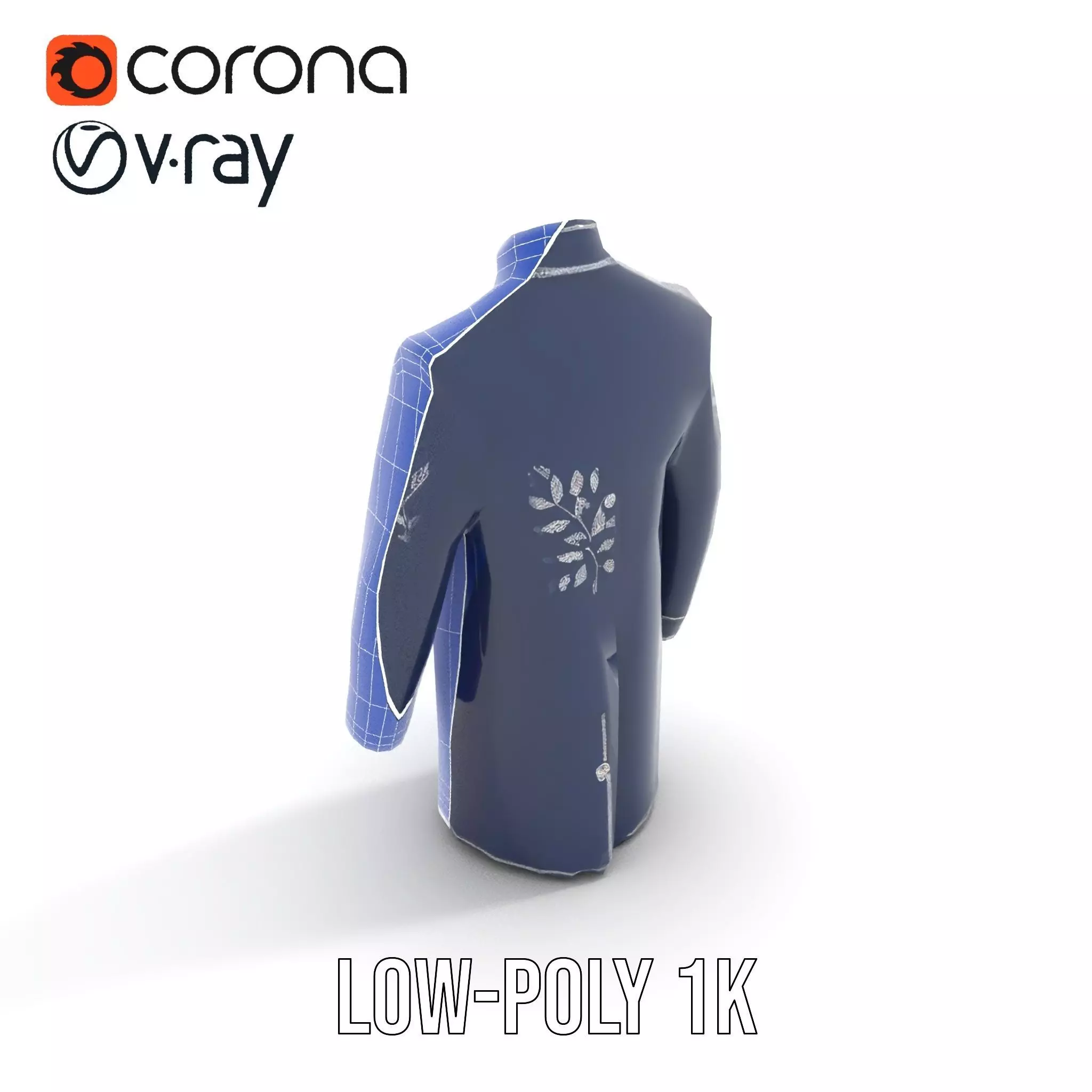 Navy Embroidered Coat model pack Low-poly 3D model_17