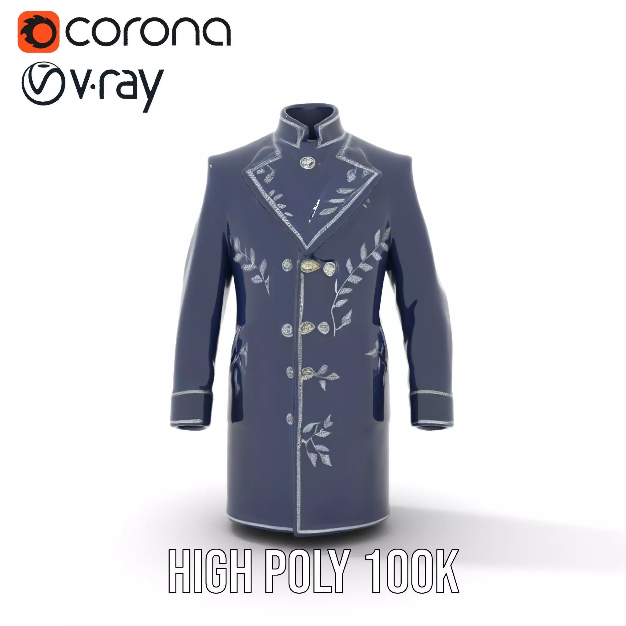 Navy Embroidered Coat model pack Low-poly 3D model_15