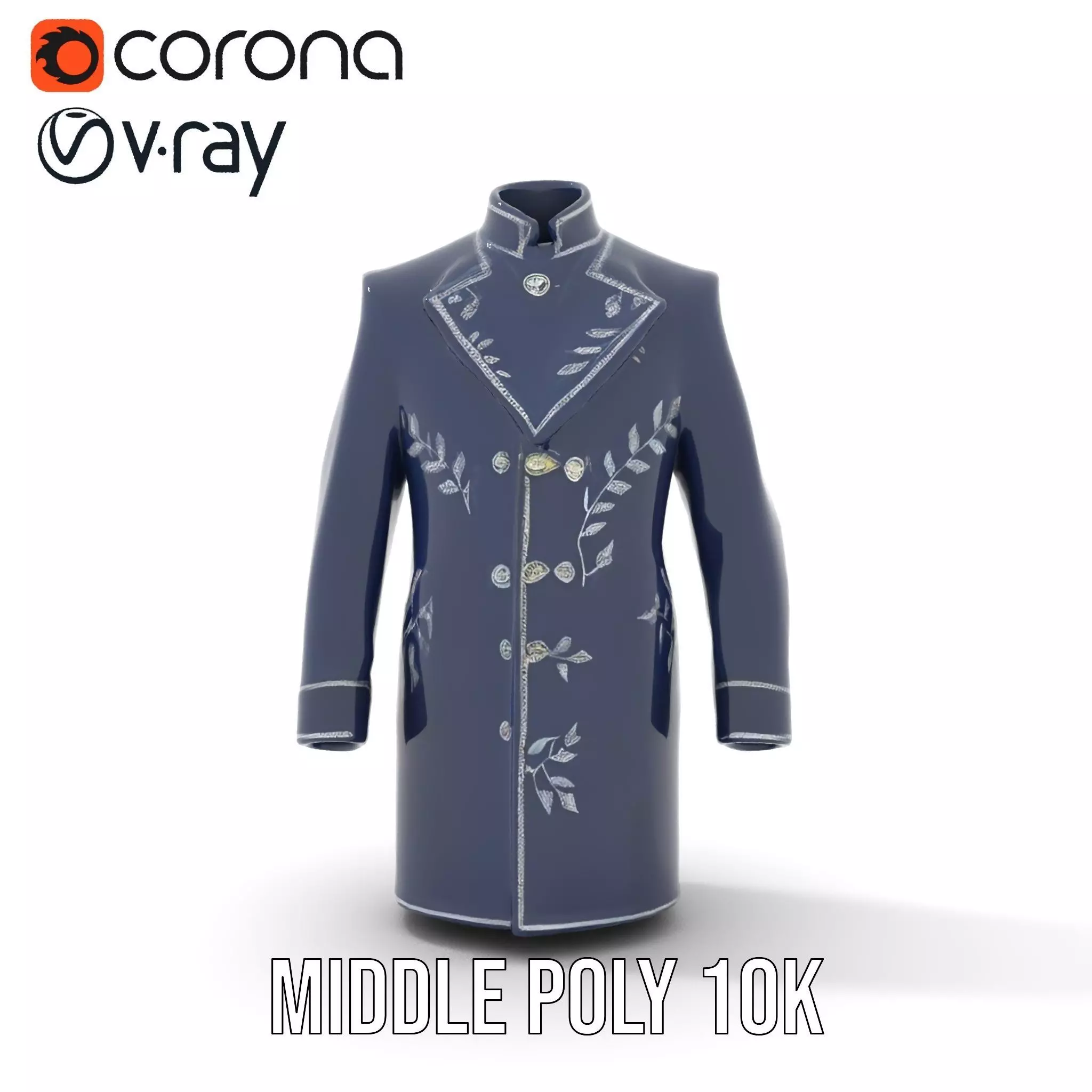 Navy Embroidered Coat model pack Low-poly 3D model_27