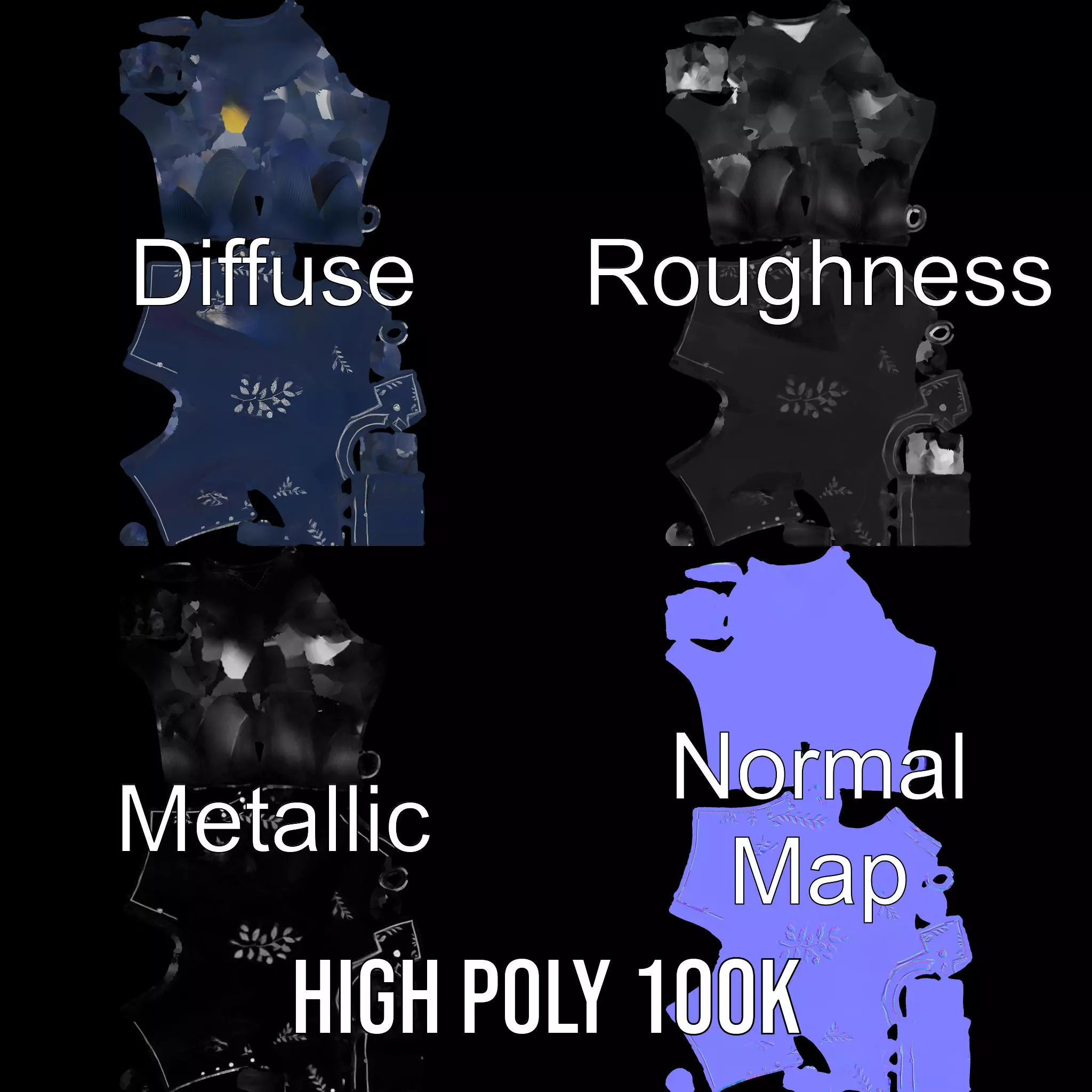 Navy Embroidered Coat model pack Low-poly 3D model_3