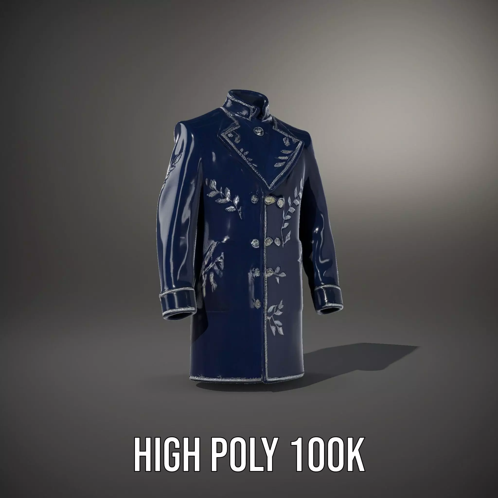 Navy Embroidered Coat model pack Low-poly 3D model_10