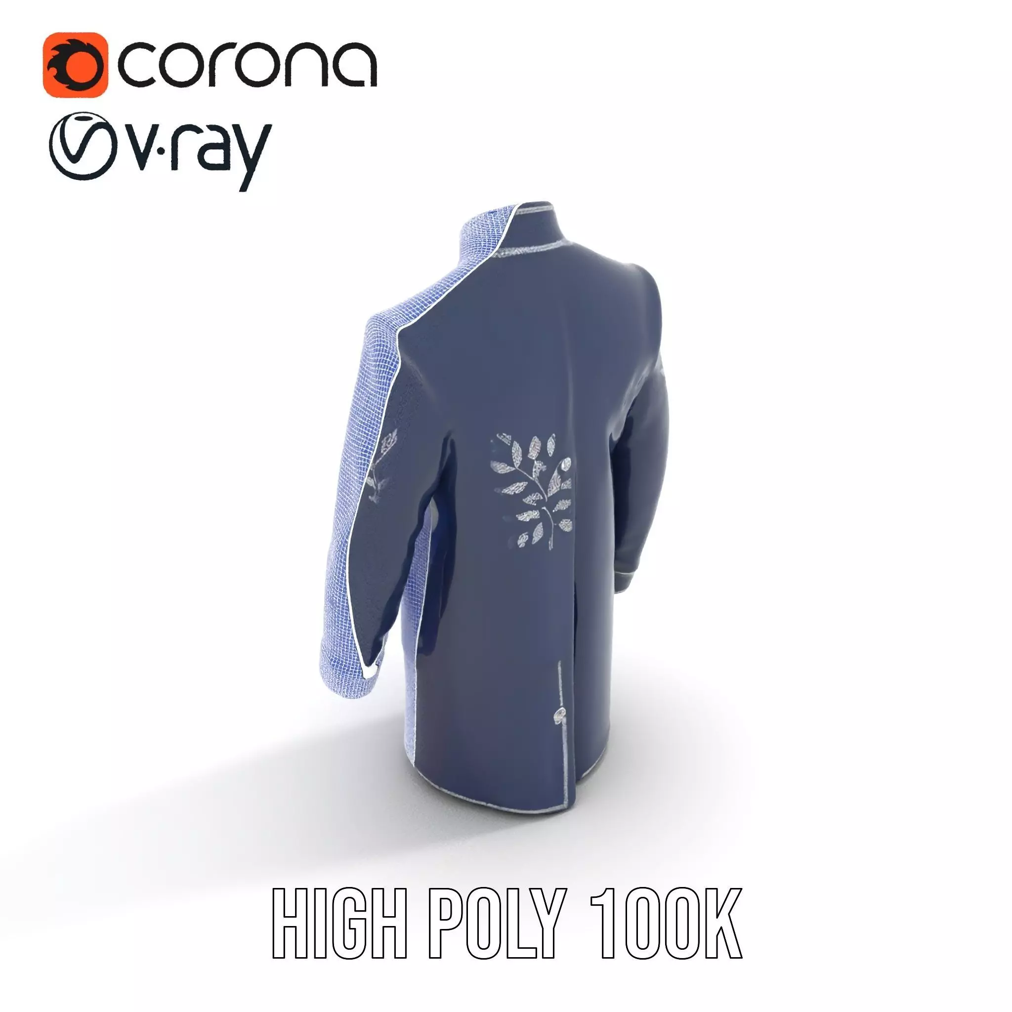 Navy Embroidered Coat model pack Low-poly 3D model_32