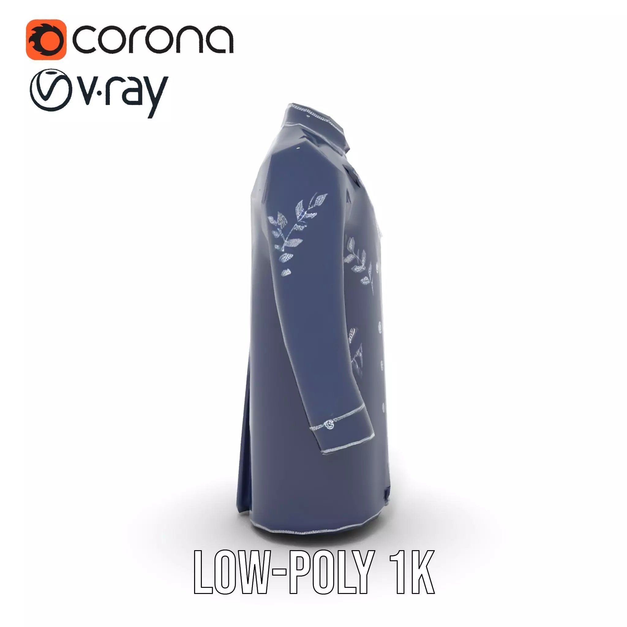 Navy Embroidered Coat model pack Low-poly 3D model_7