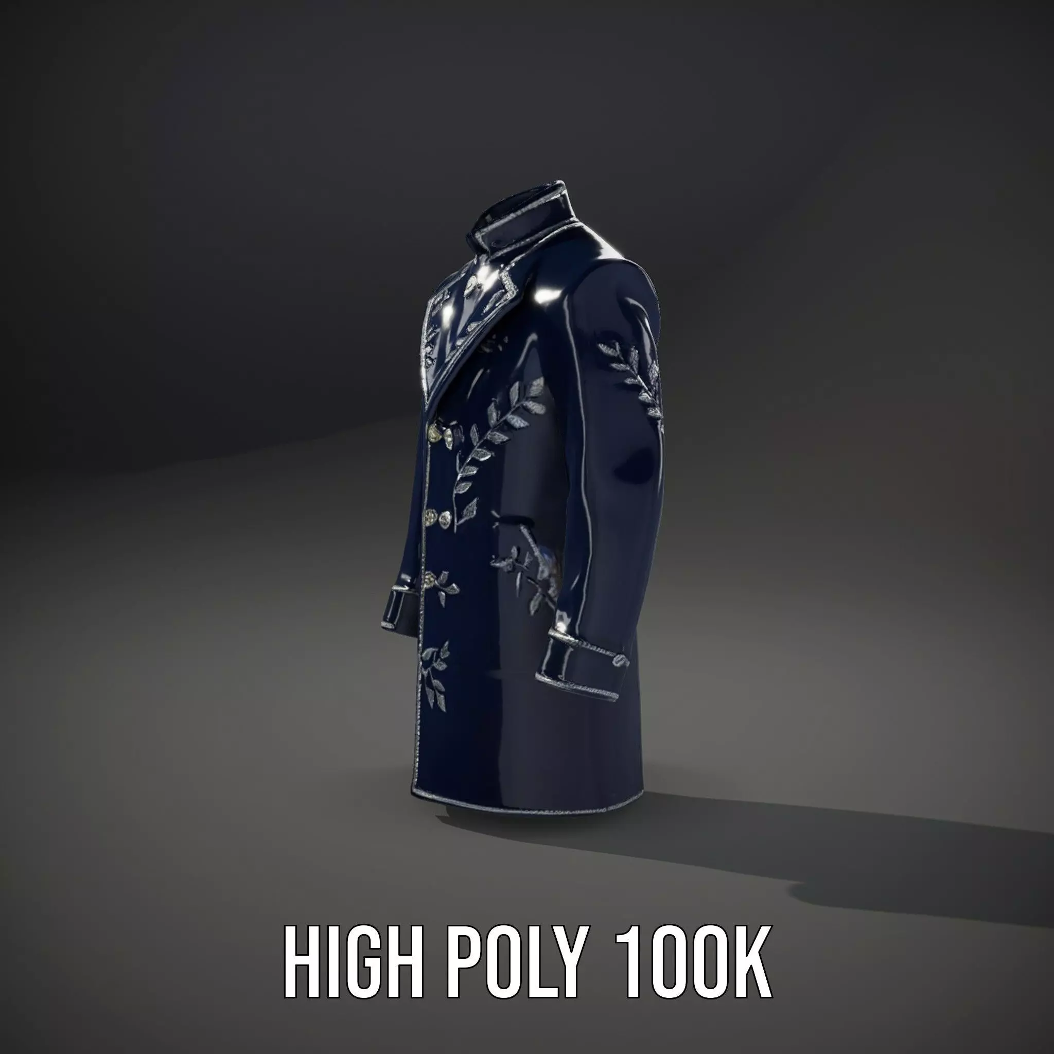 Navy Embroidered Coat model pack Low-poly 3D model_8