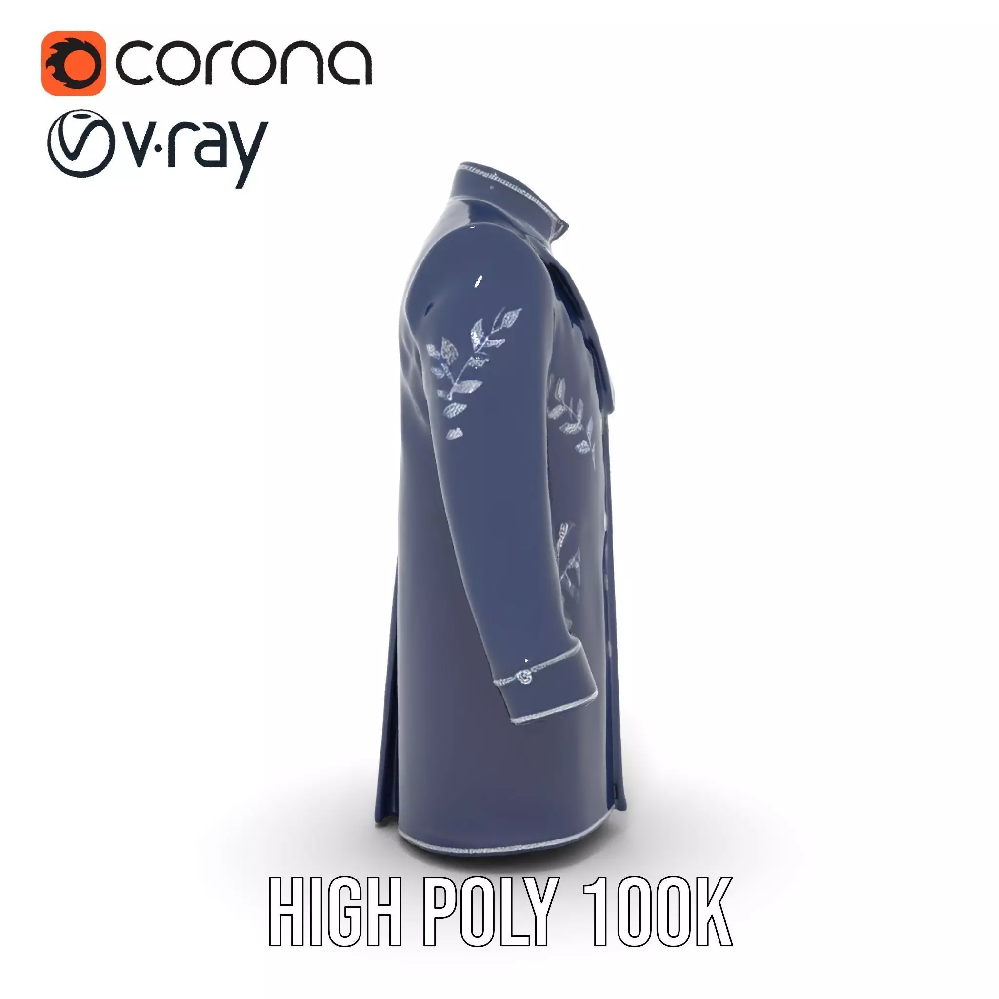 Navy Embroidered Coat model pack Low-poly 3D model_26