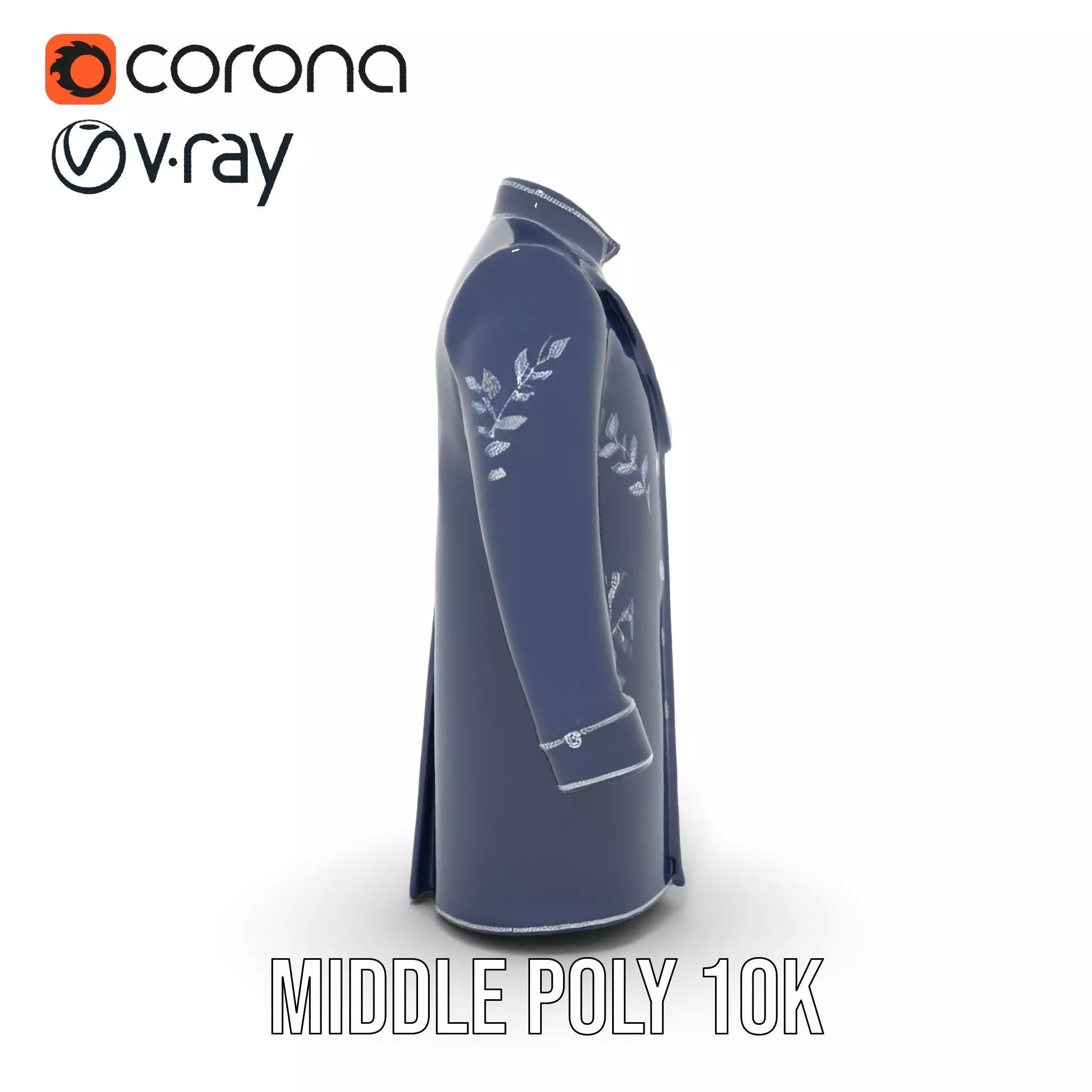Navy Embroidered Coat model pack Low-poly 3D model_19