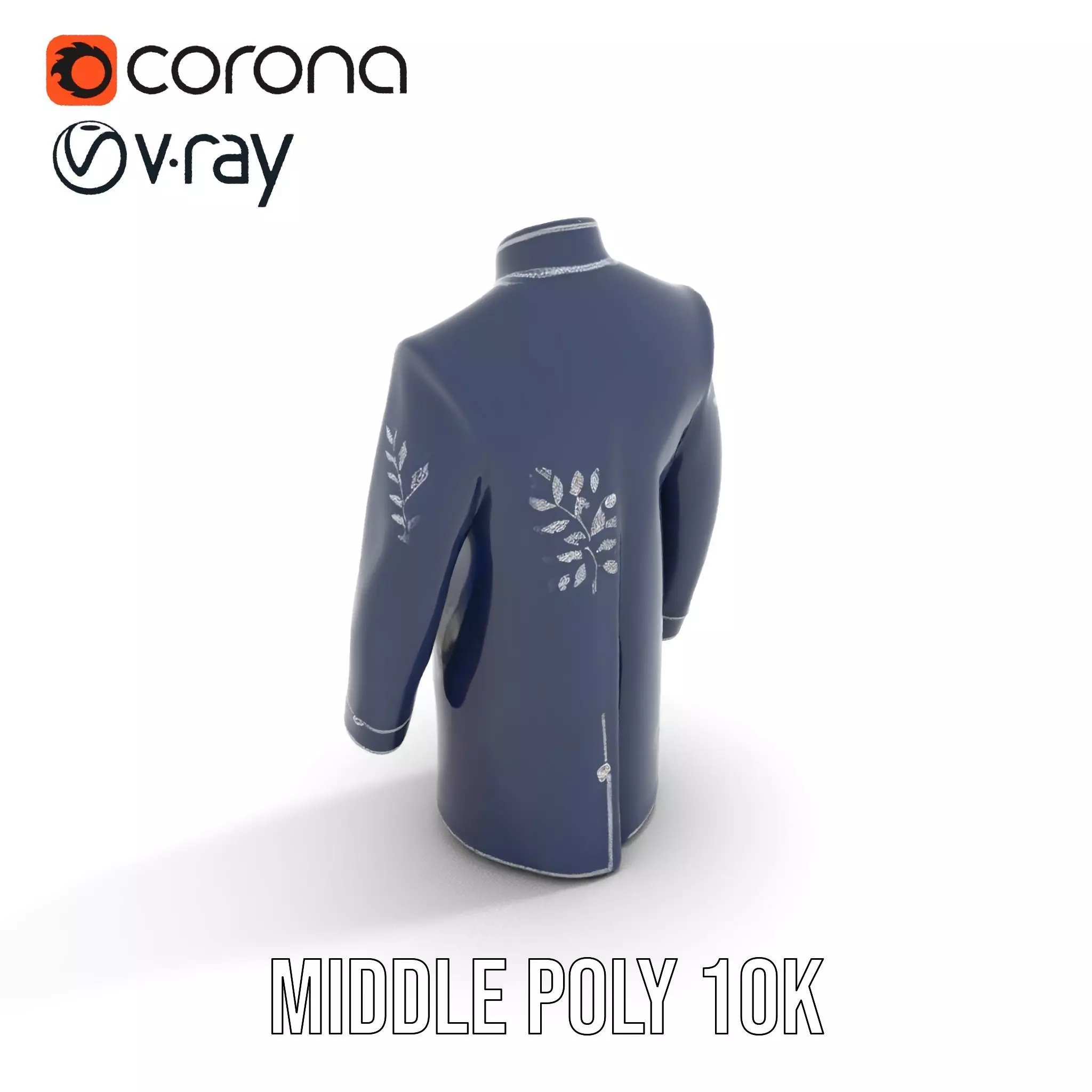 Navy Embroidered Coat model pack Low-poly 3D model_13