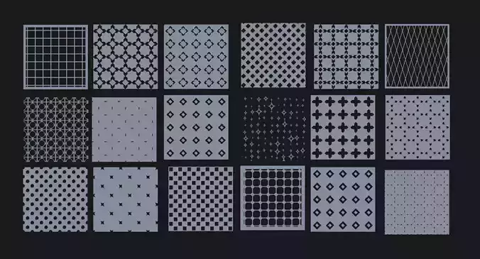 Perforated Metal Sheet Procedural Pack -16 Variations Texture