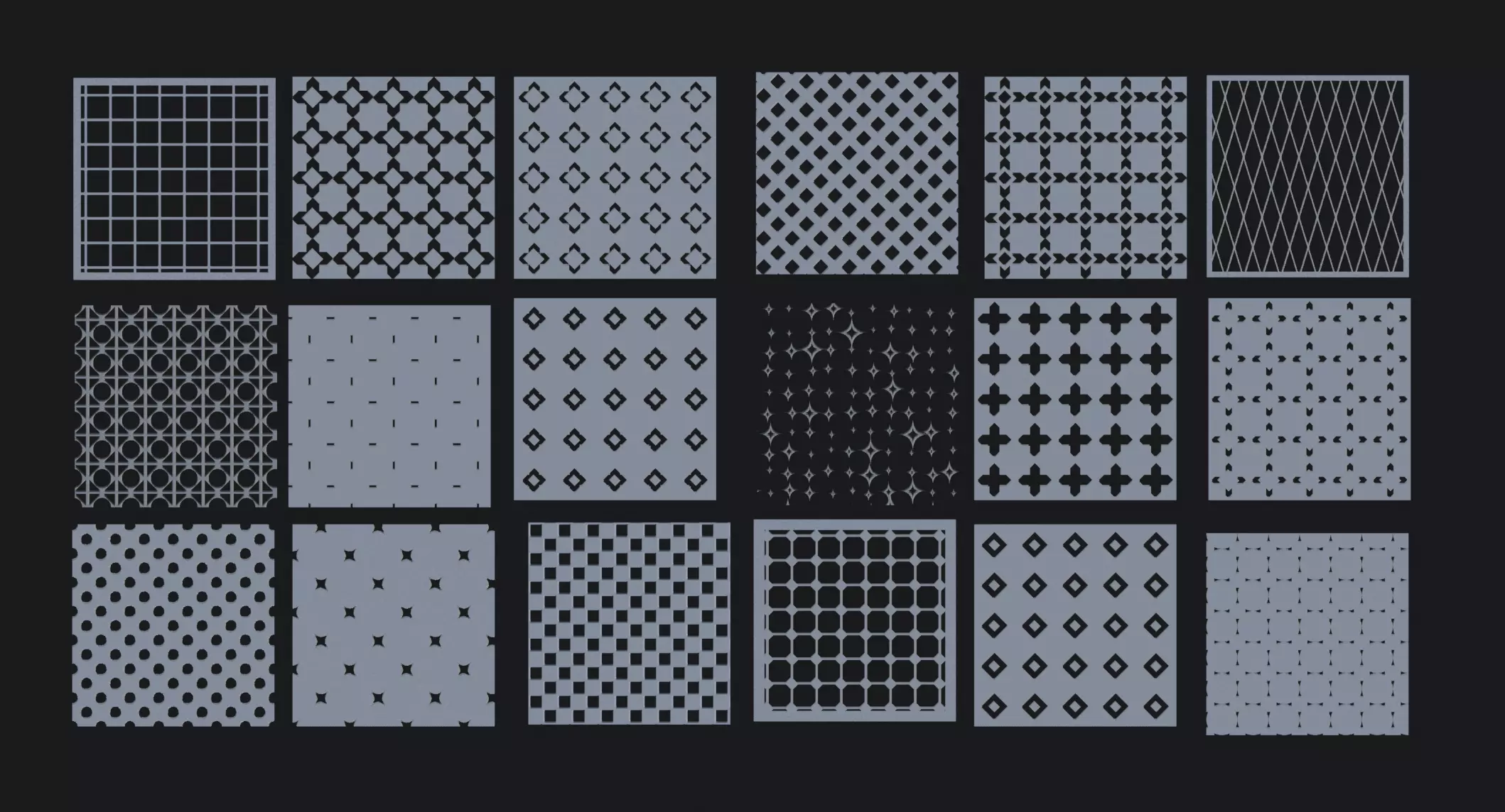 Perforated Metal Sheet Procedural Pack -16 Variations Texture