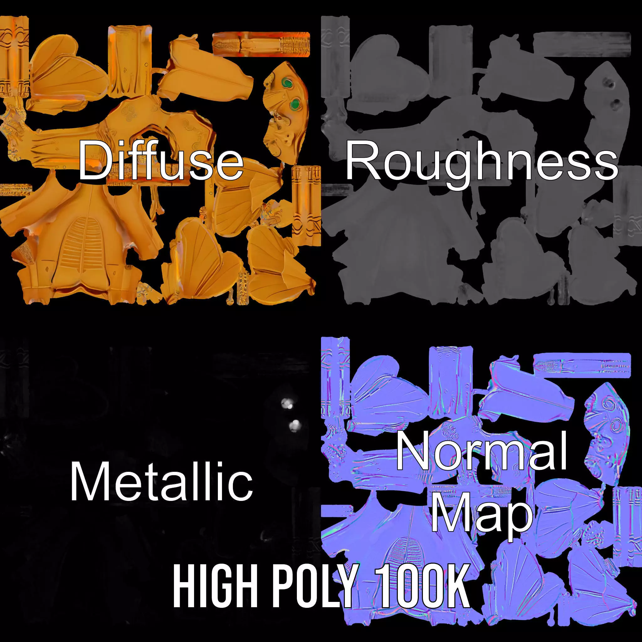 Golden Beetle Fantasy model pack Low-poly 3D model_3