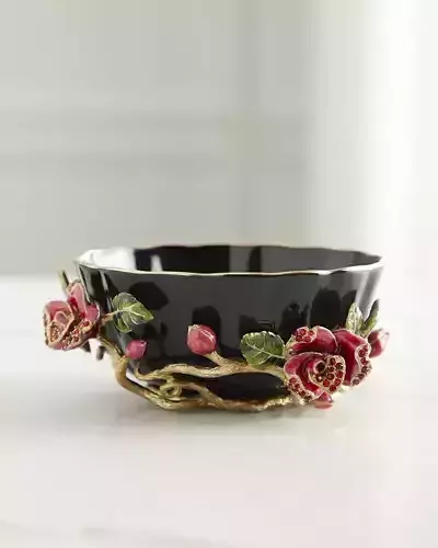 Ceramic Bowl Red Roses Ornate Gold-Trimmed Decorative Dish 3D Low-poly 3D model