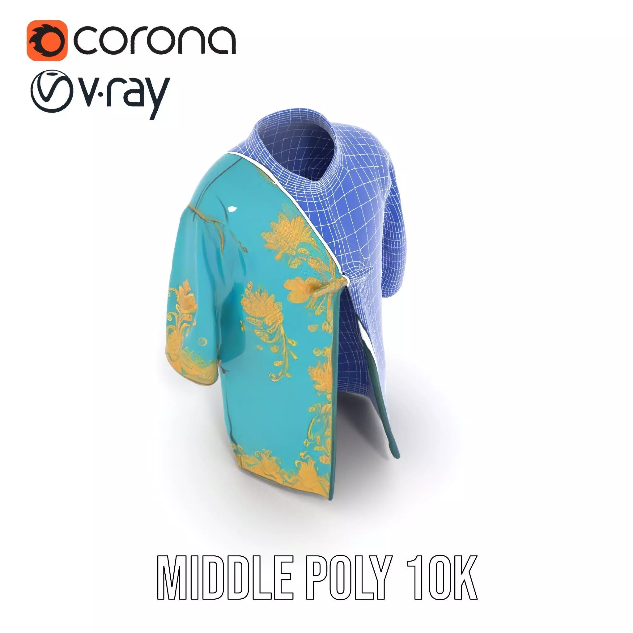 Turquoise Embroidered Robe model pack Low-poly 3D model_21