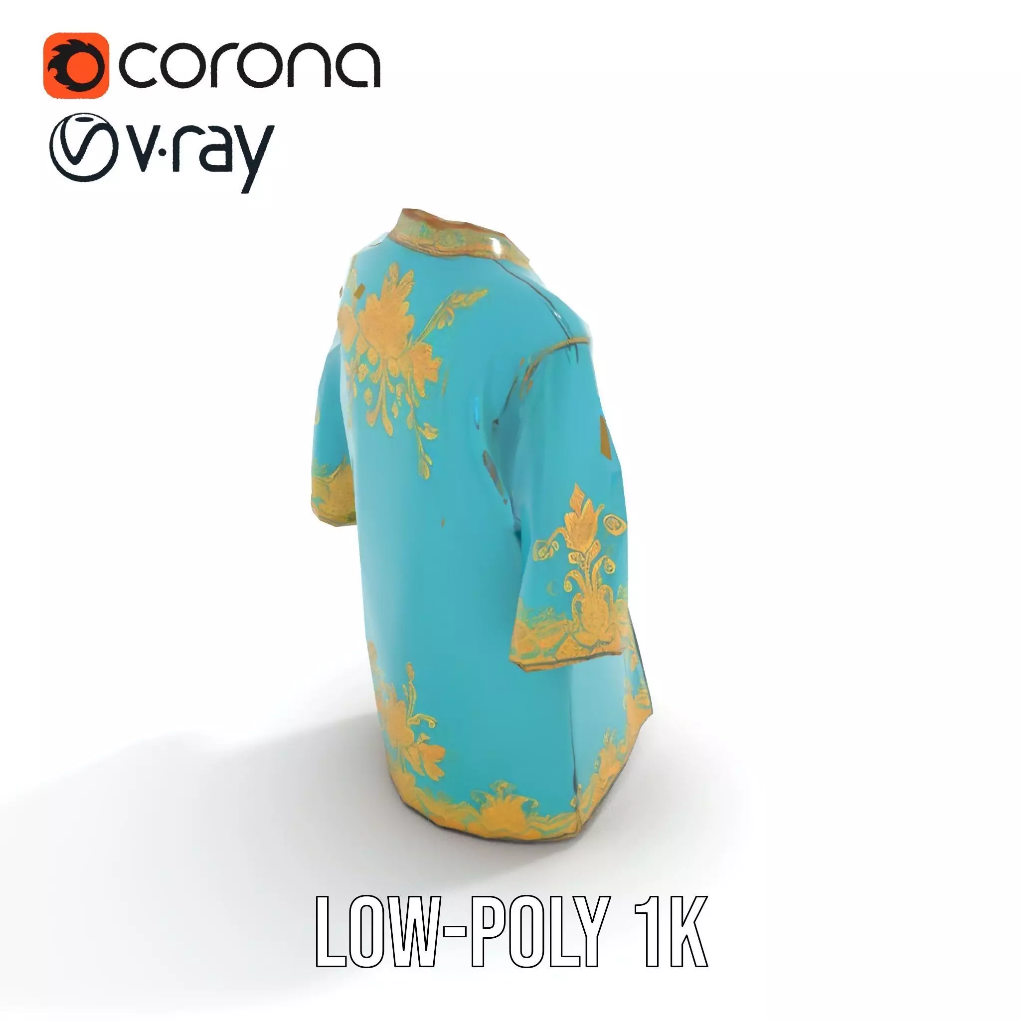 Turquoise Embroidered Robe model pack Low-poly 3D model_7