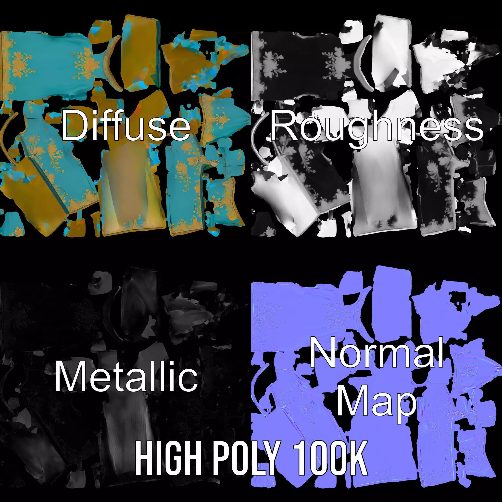 Turquoise Embroidered Robe model pack Low-poly 3D model_3