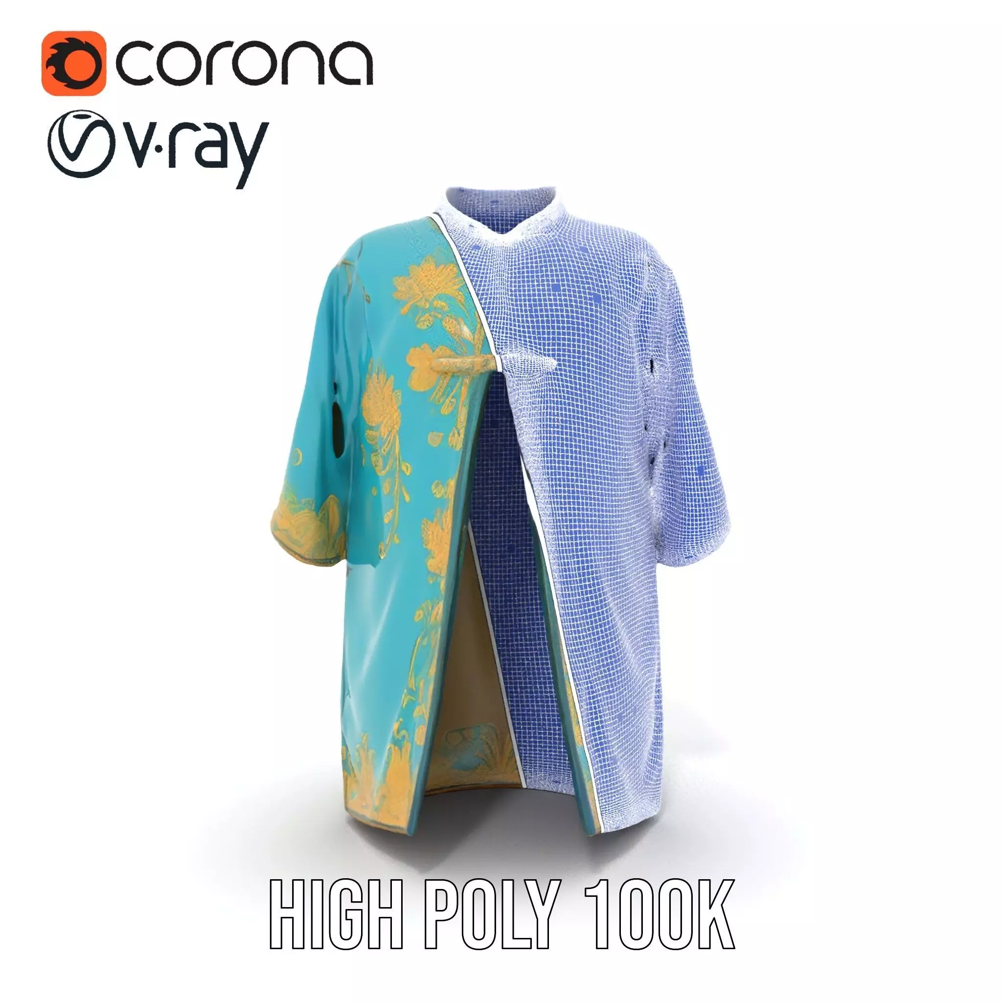 Turquoise Embroidered Robe model pack Low-poly 3D model_33
