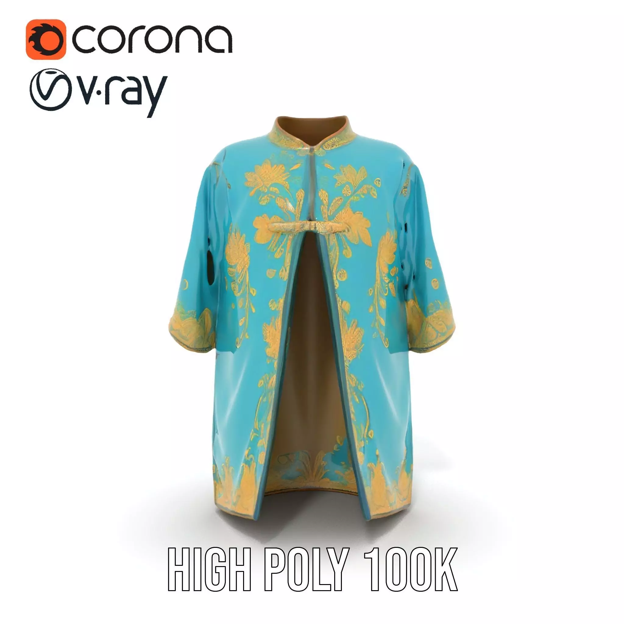 Turquoise Embroidered Robe model pack Low-poly 3D model_31