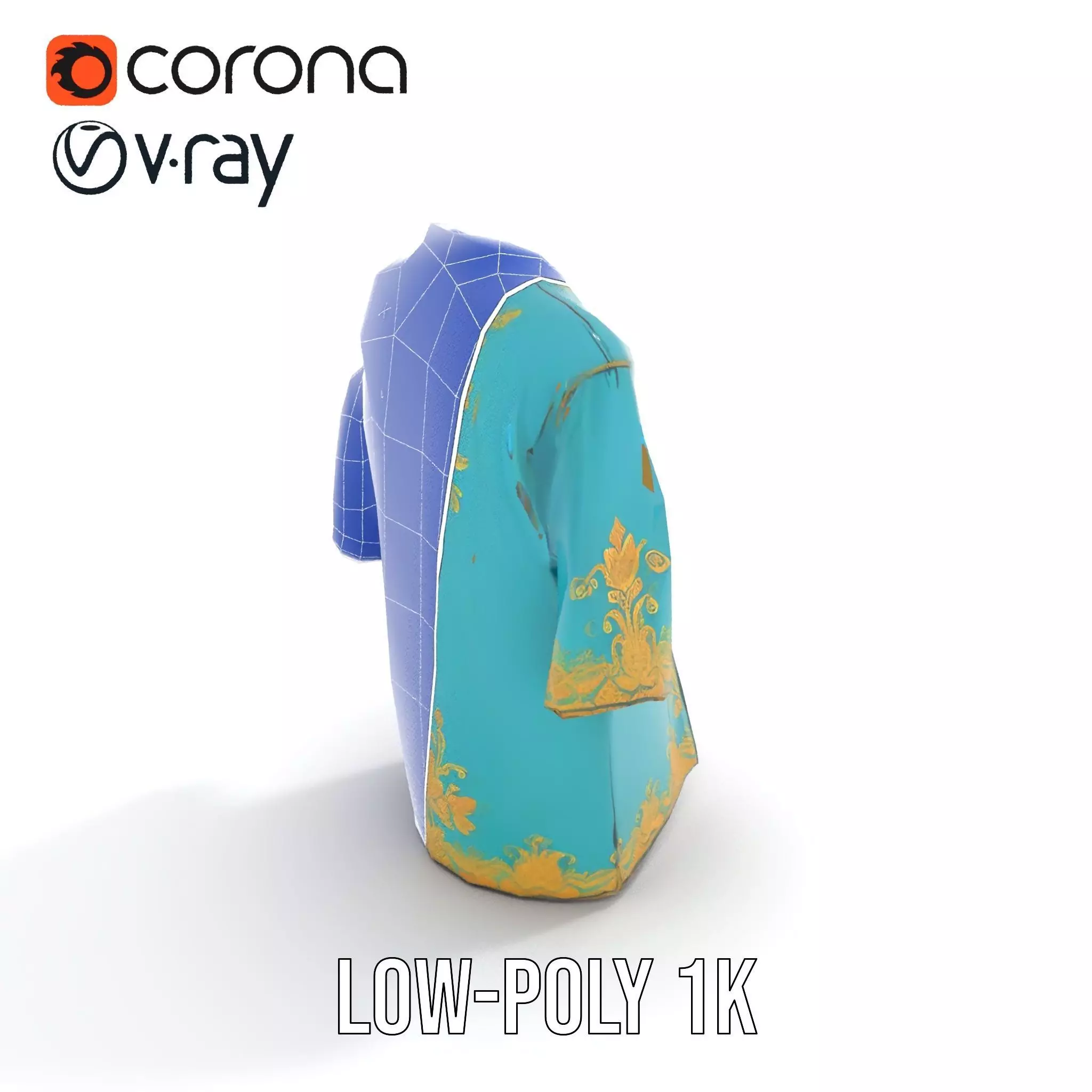 Turquoise Embroidered Robe model pack Low-poly 3D model_30