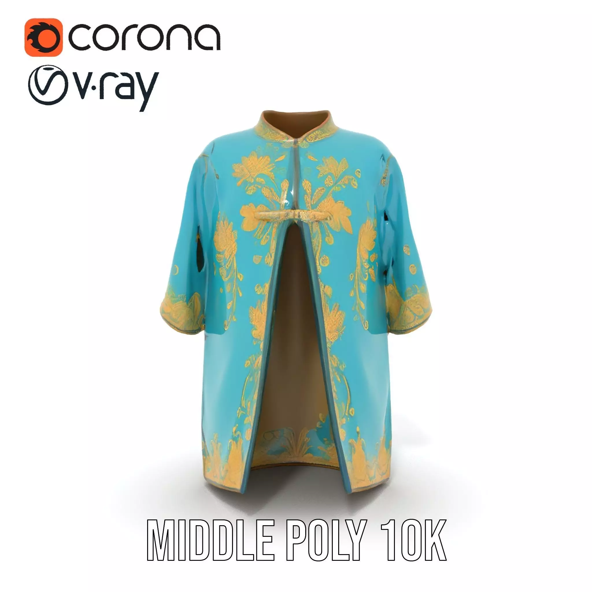 Turquoise Embroidered Robe model pack Low-poly 3D model_13