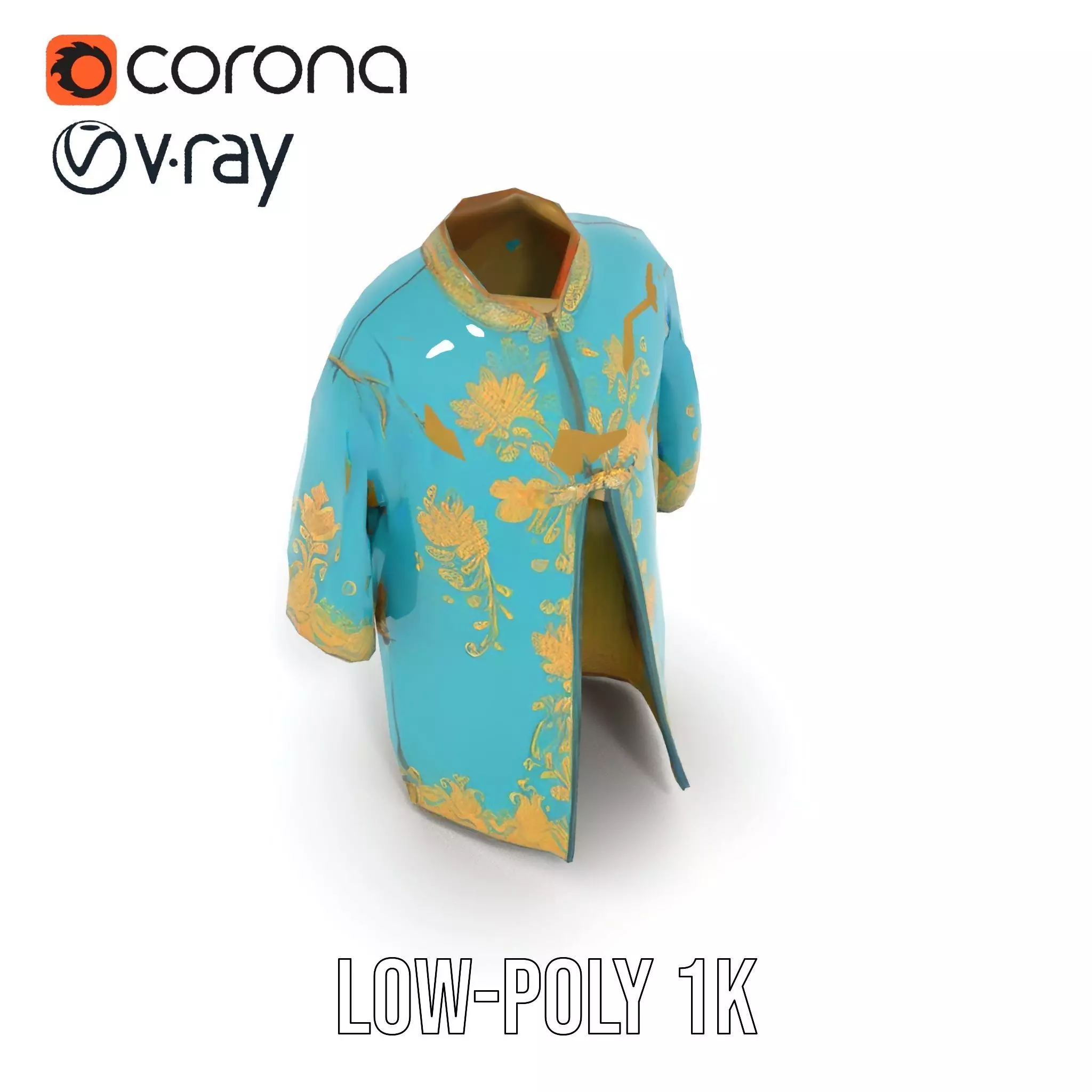 Turquoise Embroidered Robe model pack Low-poly 3D model_9