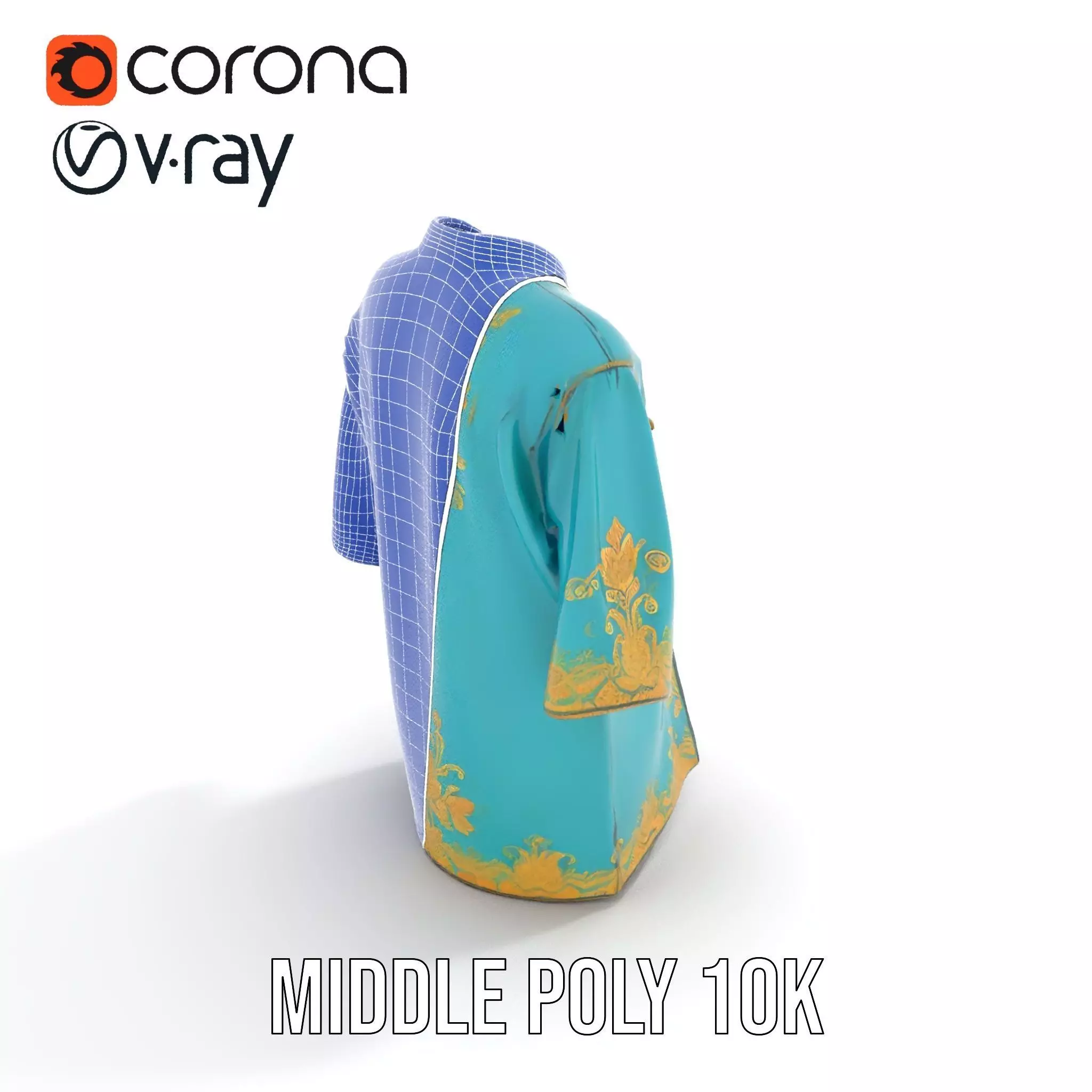 Turquoise Embroidered Robe model pack Low-poly 3D model_26