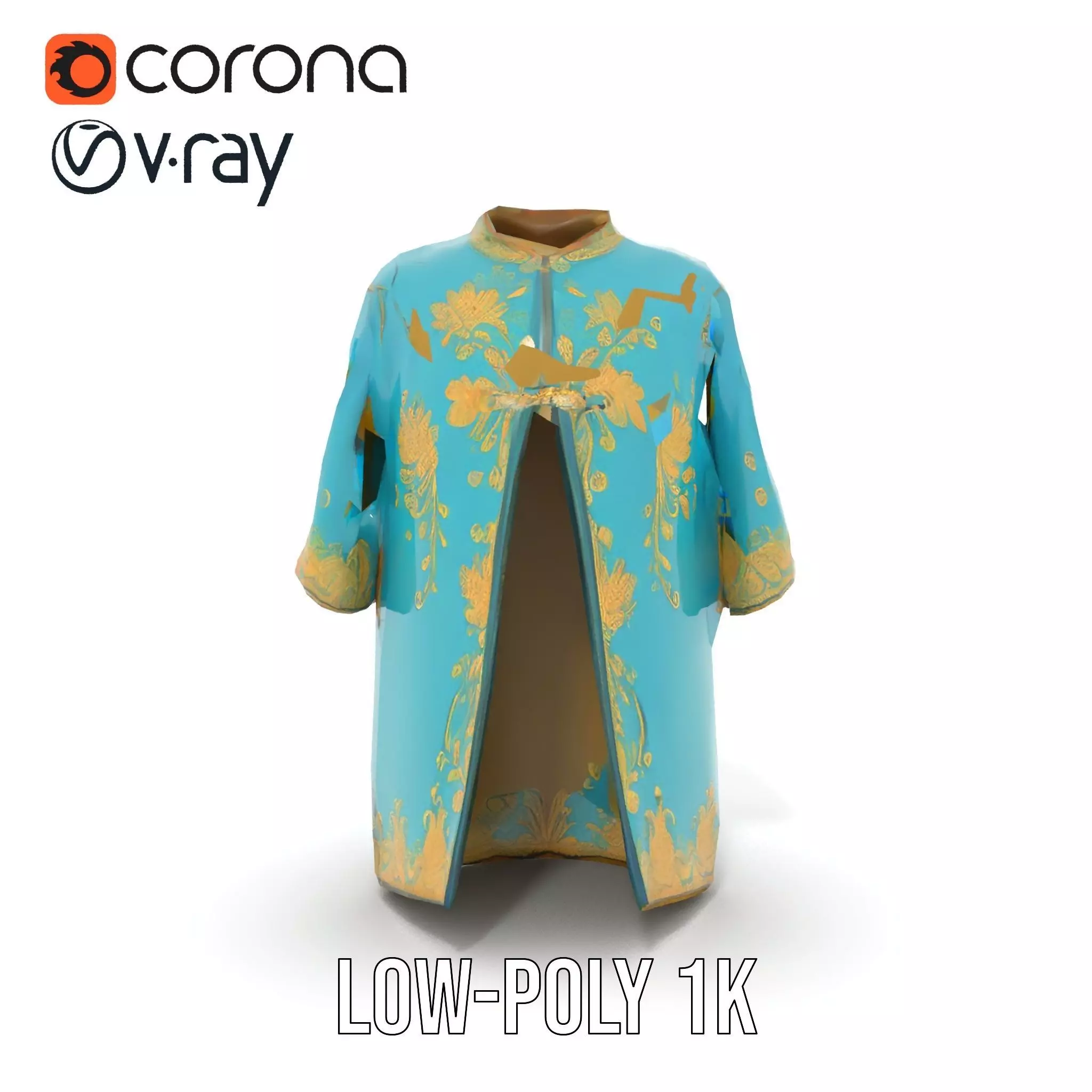 Turquoise Embroidered Robe model pack Low-poly 3D model_16