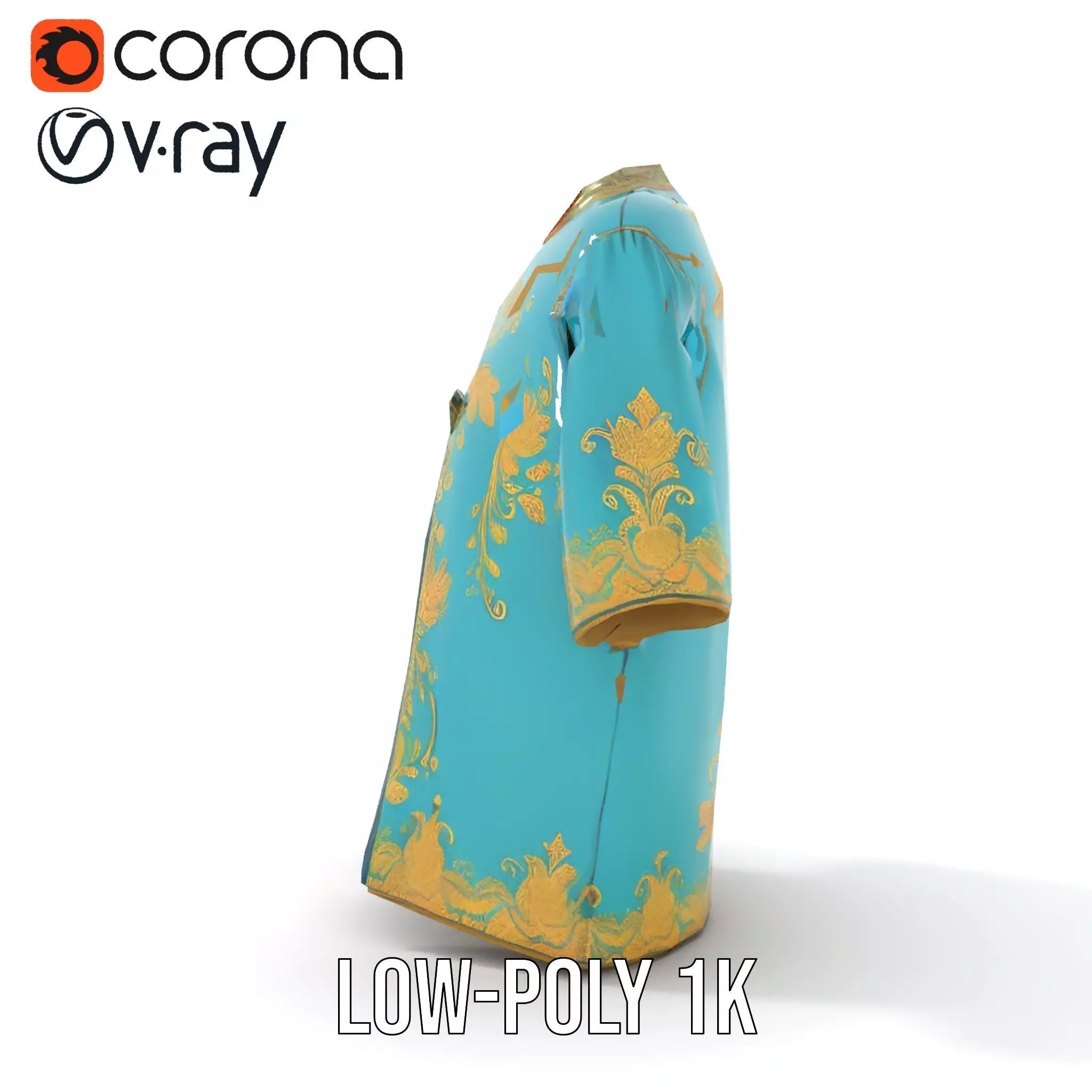 Turquoise Embroidered Robe model pack Low-poly 3D model_19