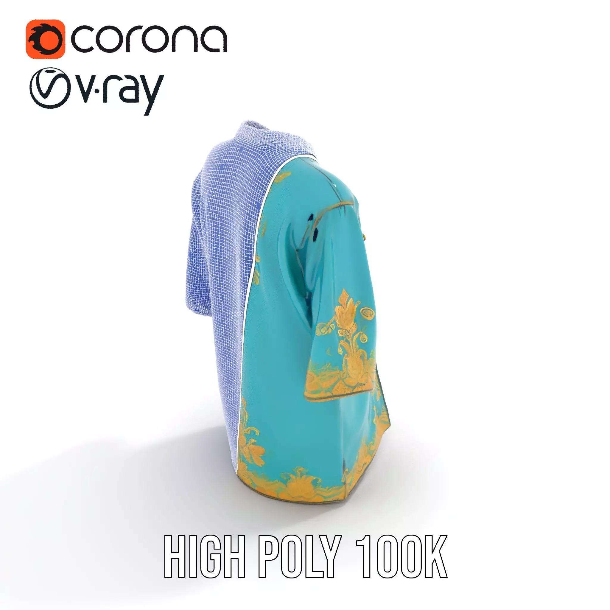 Turquoise Embroidered Robe model pack Low-poly 3D model_20
