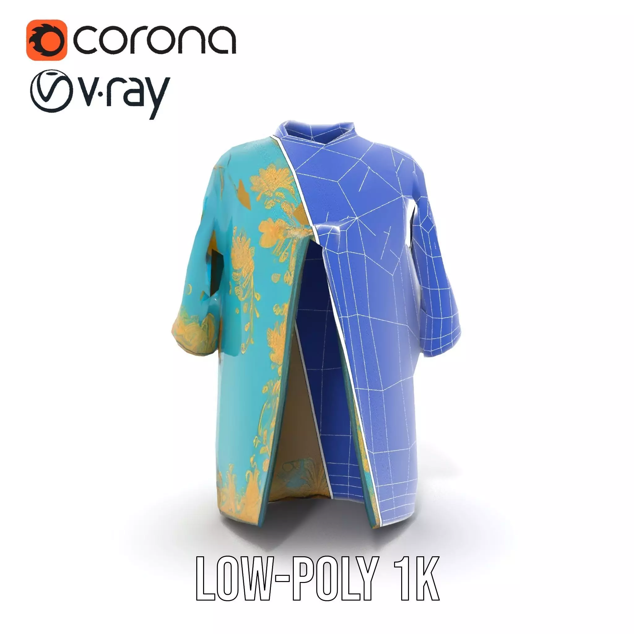 Turquoise Embroidered Robe model pack Low-poly 3D model_27