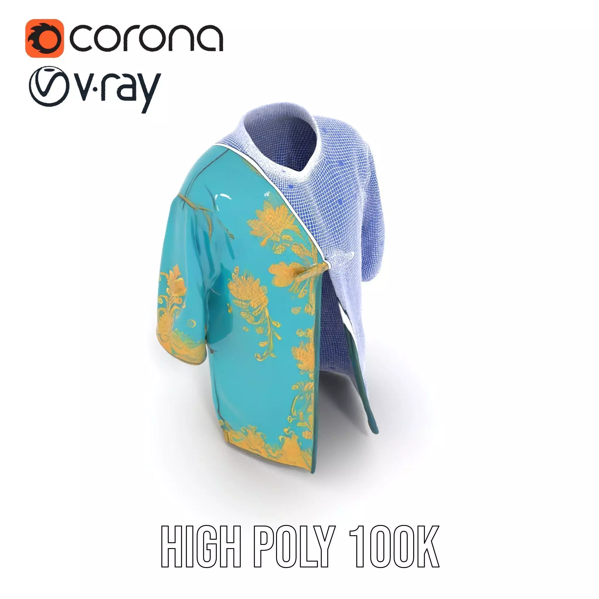 Turquoise Embroidered Robe model pack Low-poly 3D model_23