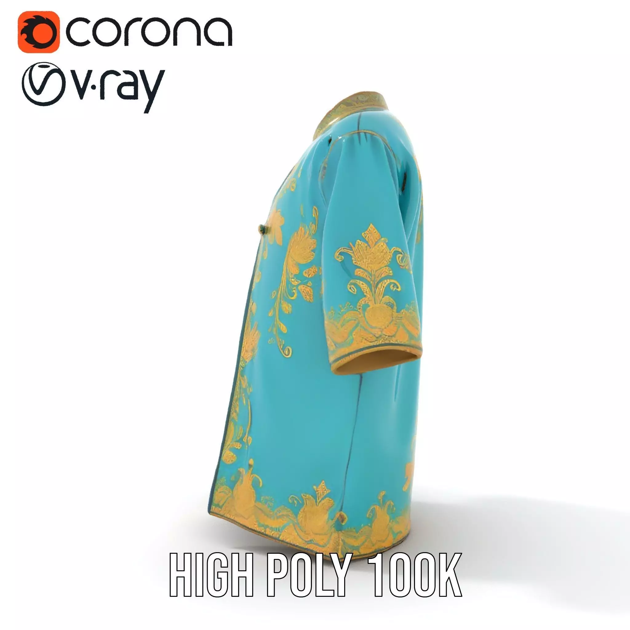 Turquoise Embroidered Robe model pack Low-poly 3D model_28