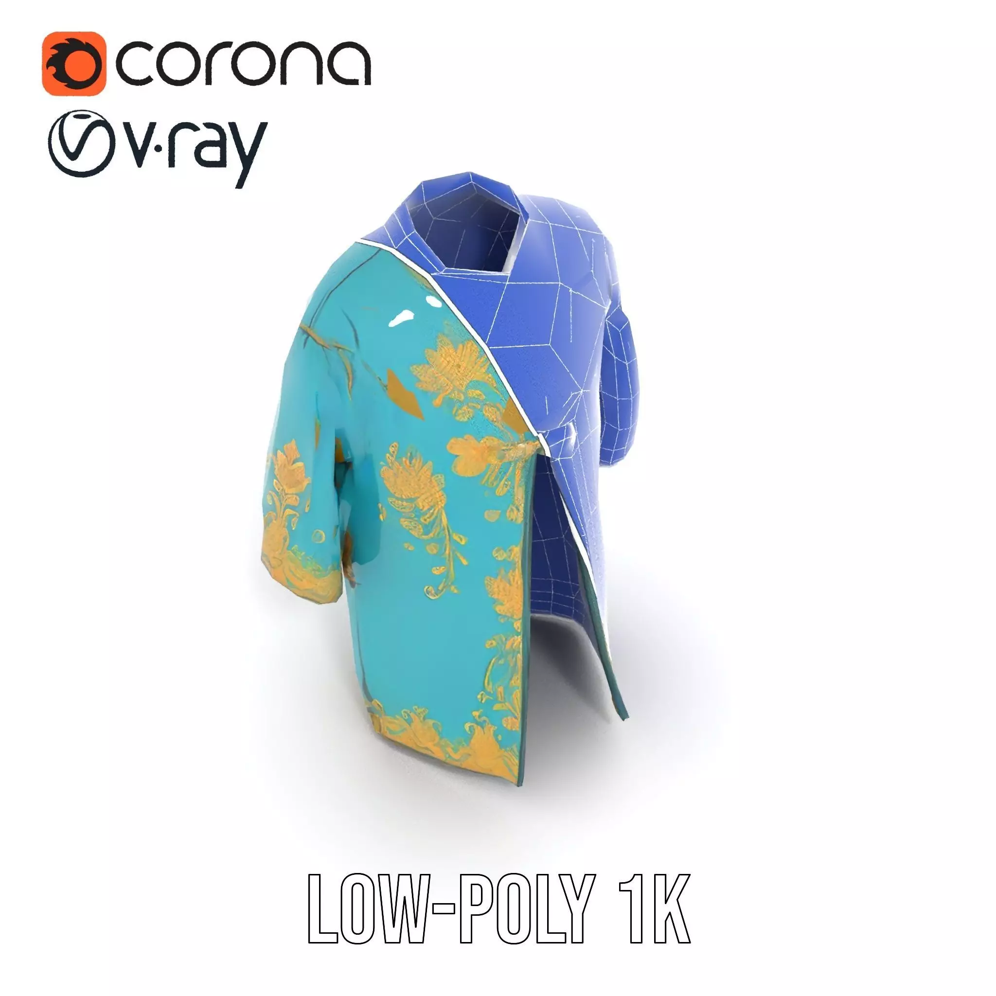 Turquoise Embroidered Robe model pack Low-poly 3D model_25