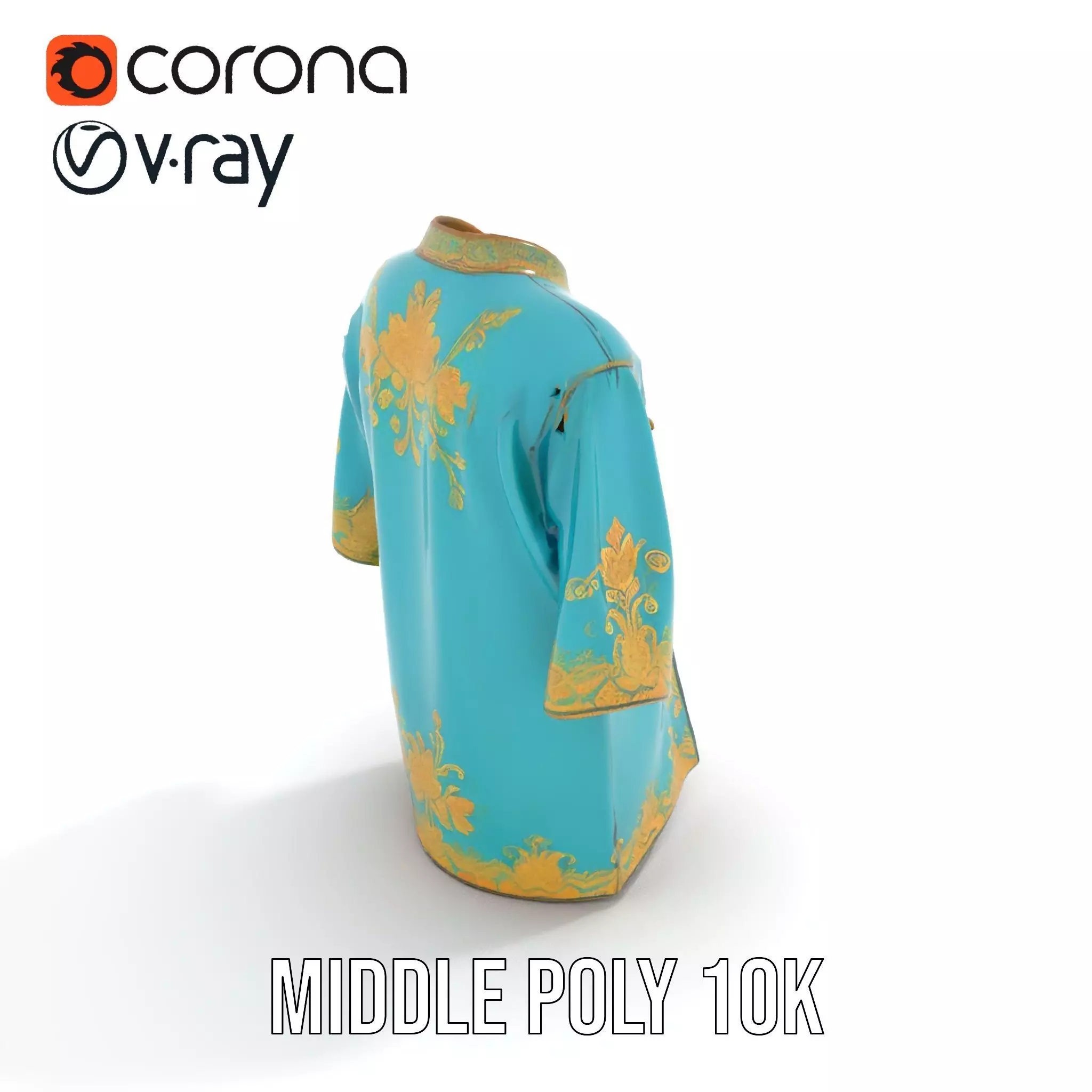 Turquoise Embroidered Robe model pack Low-poly 3D model_5