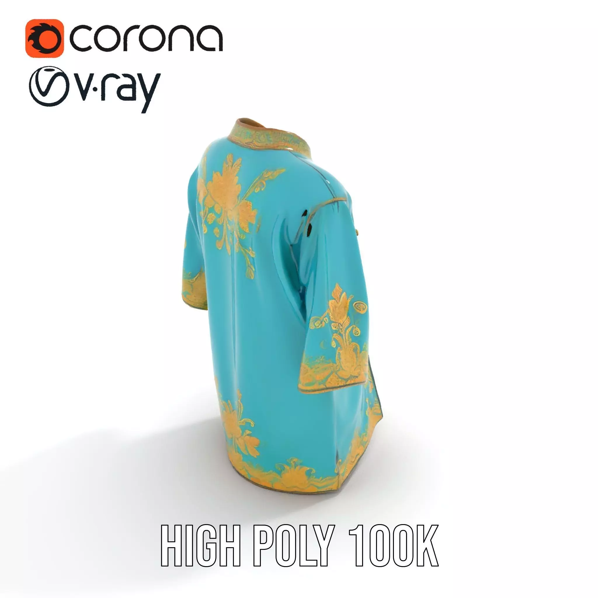 Turquoise Embroidered Robe model pack Low-poly 3D model_17