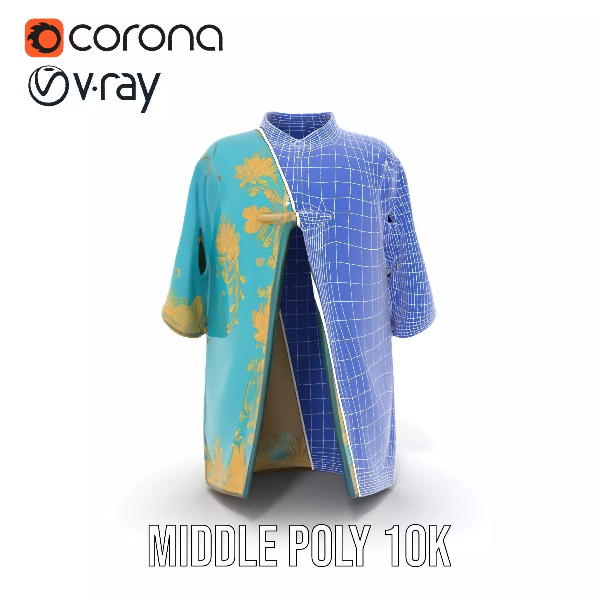 Turquoise Embroidered Robe model pack Low-poly 3D model_29