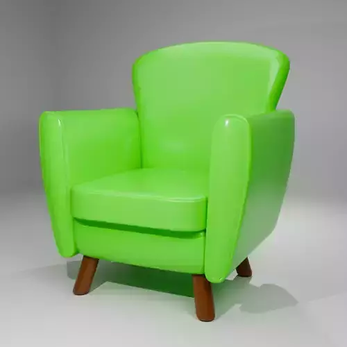 3D cartoon-style green armchair