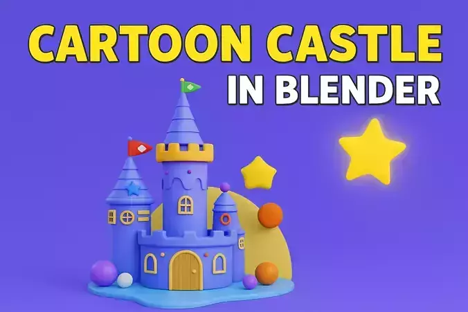 3D Cartoon Castle Render  Low Poly Stylized Illustration