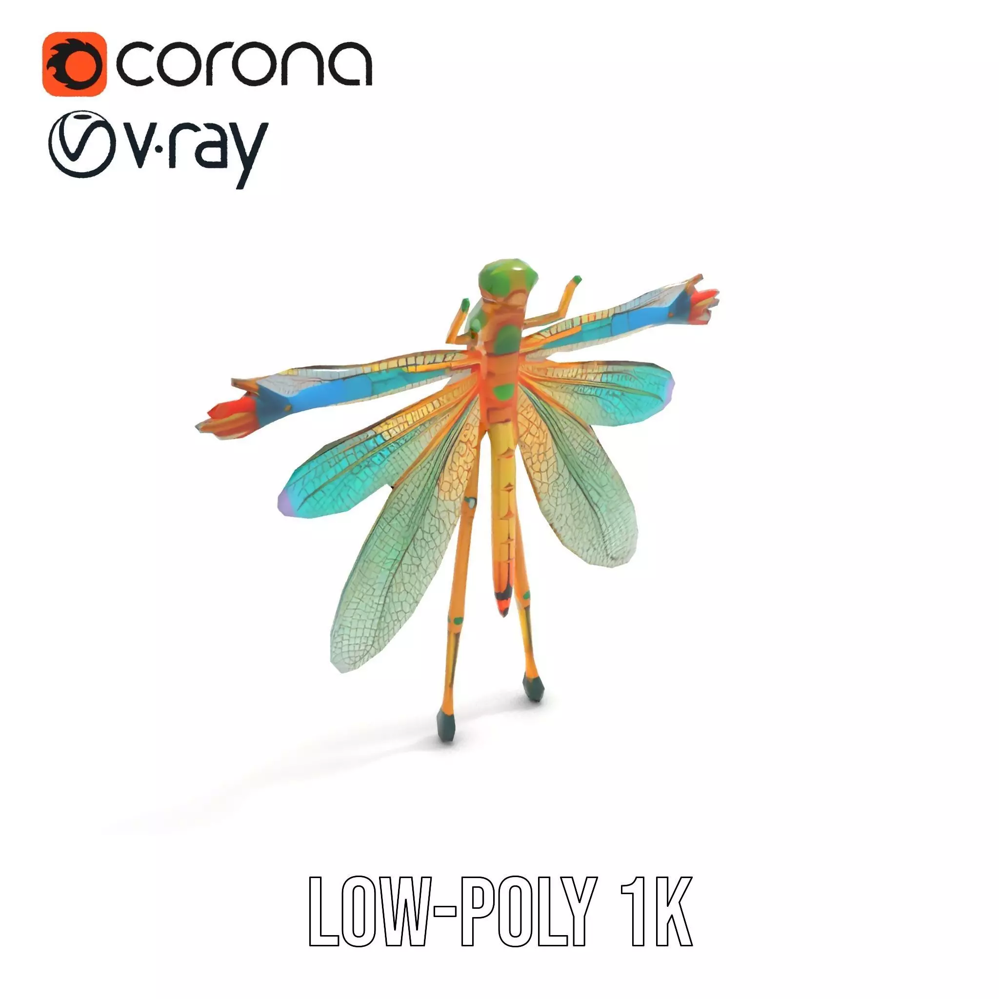 Iridescent Dragonfly model pack Low-poly 3D model_7