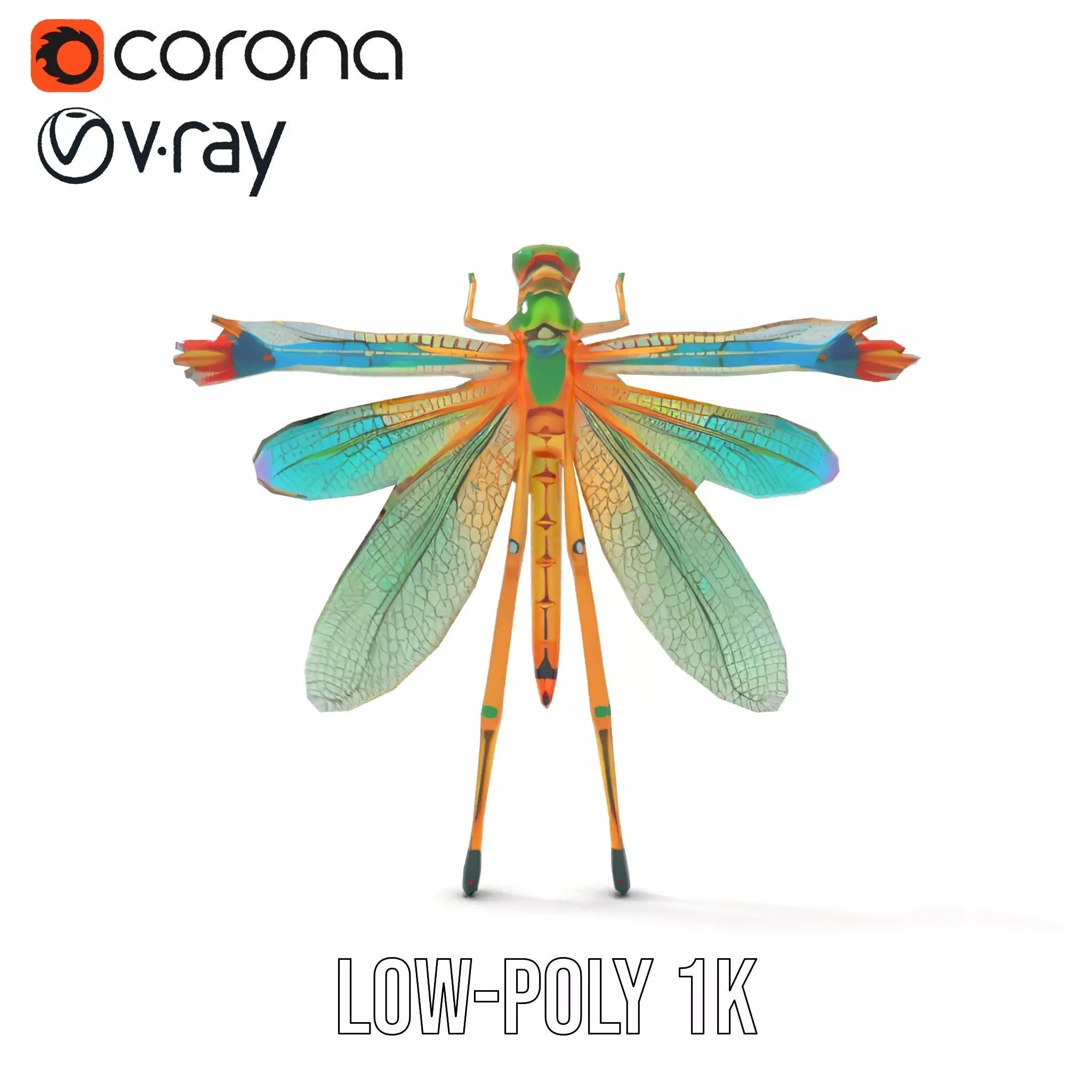 Iridescent Dragonfly model pack Low-poly 3D model_28
